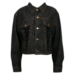 Jean Paul Gaultier Junior Vintage Black Denim Iconic Corset Style Jacket Size 48
