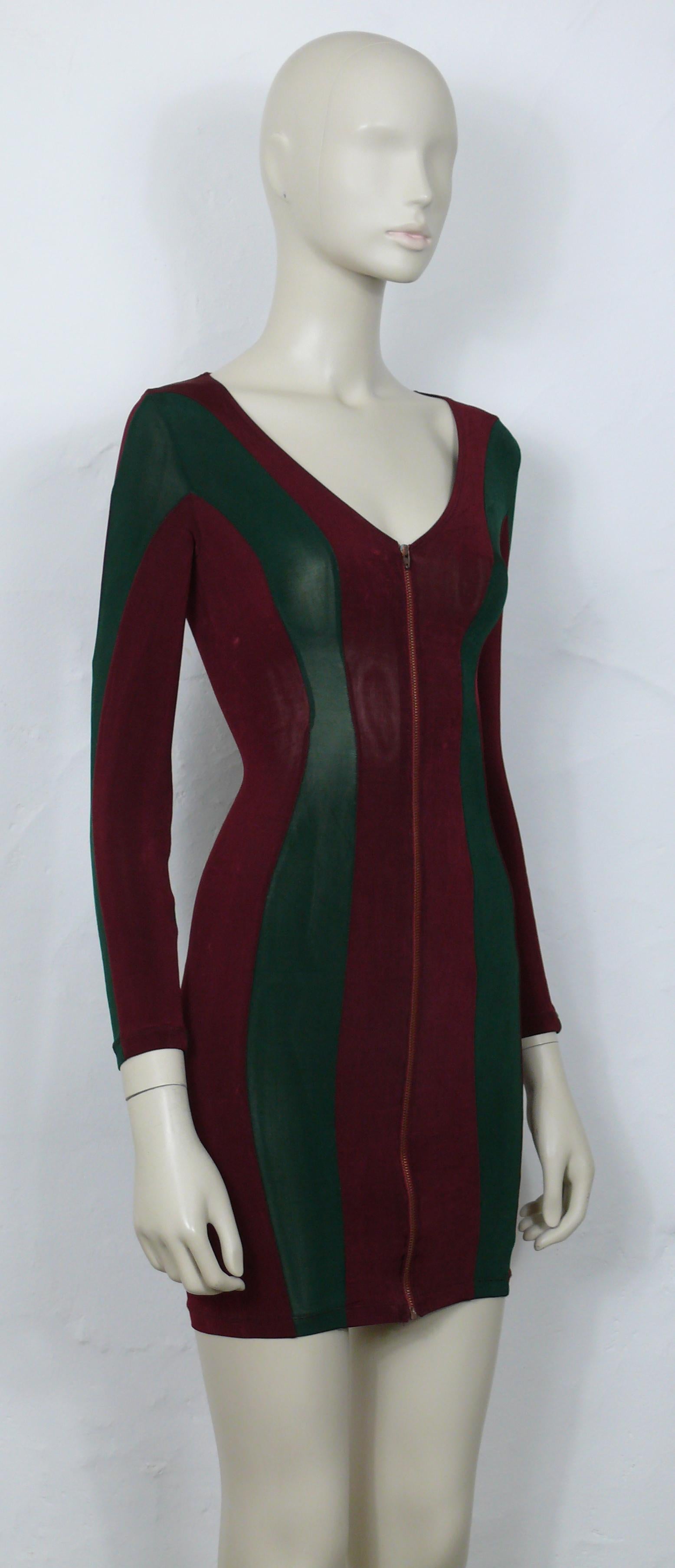 Black JEAN PAUL GAULTIER JUNIOR Vintage Green/Burgundy Red Color Block Bodycon Dress For Sale