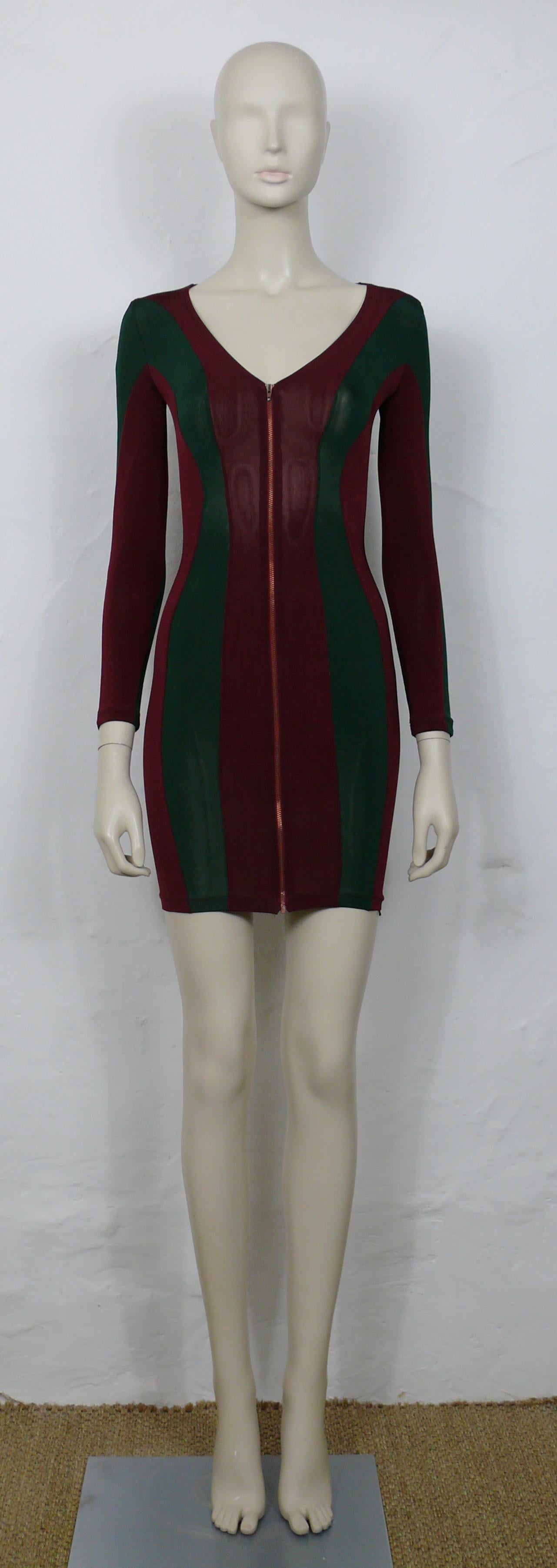 JEAN PAUL GAULTIER JUNIOR Vintage Green/Burgundy Red Color Block Bodycon Dress In Good Condition For Sale In Nice, FR