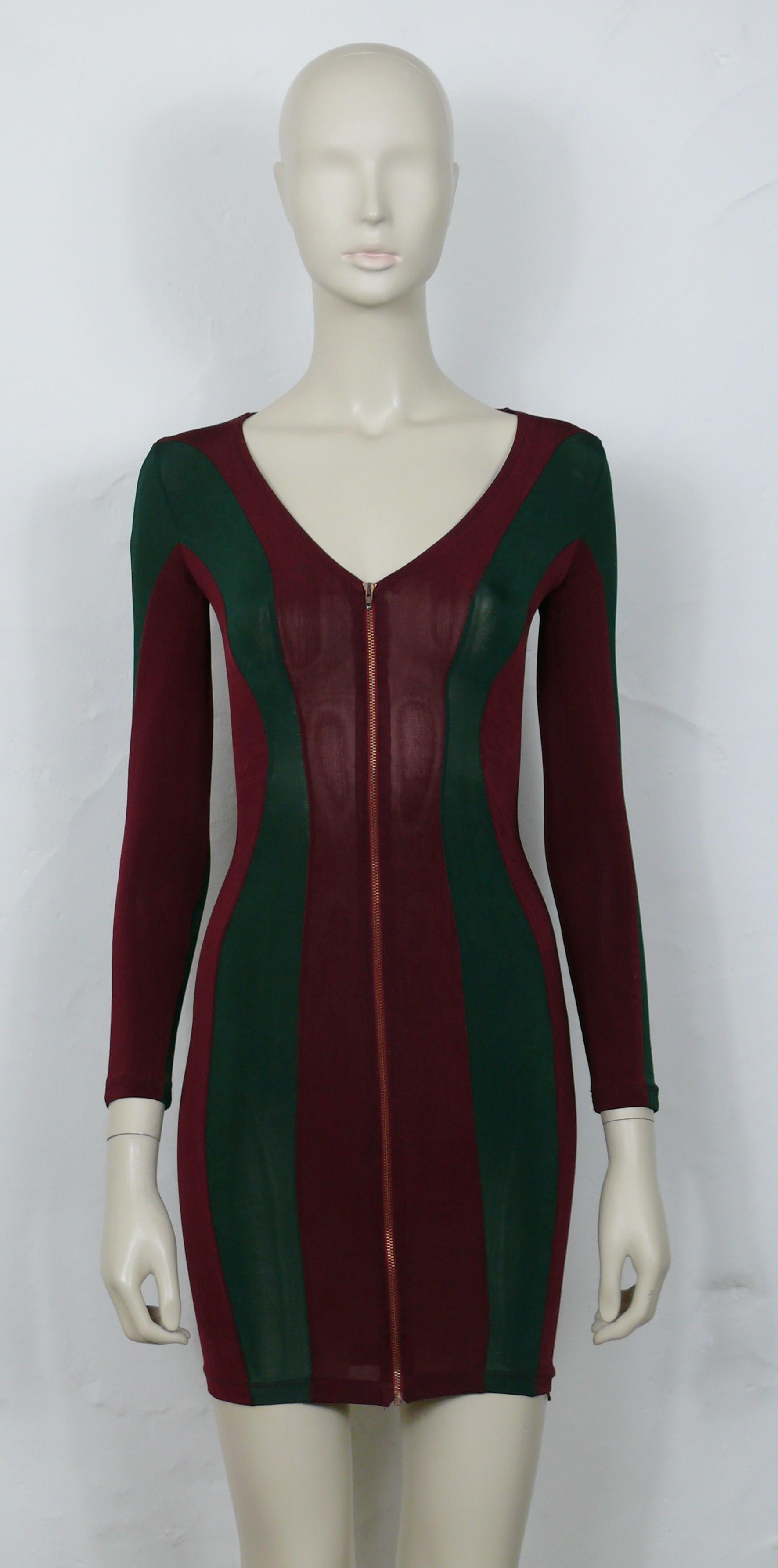 Women's JEAN PAUL GAULTIER JUNIOR Vintage Green/Burgundy Red Color Block Bodycon Dress For Sale