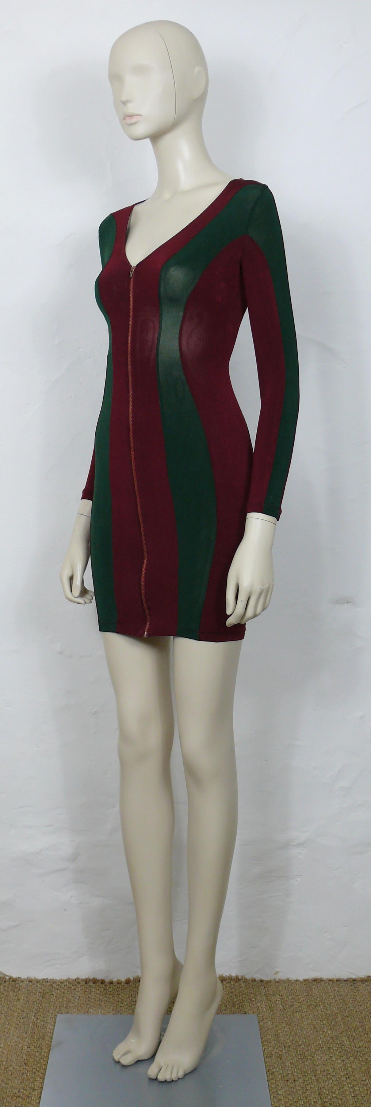 JEAN PAUL GAULTIER JUNIOR - Robe moulante vintage à blocs de couleurs vert/rouge ardois en vente 1