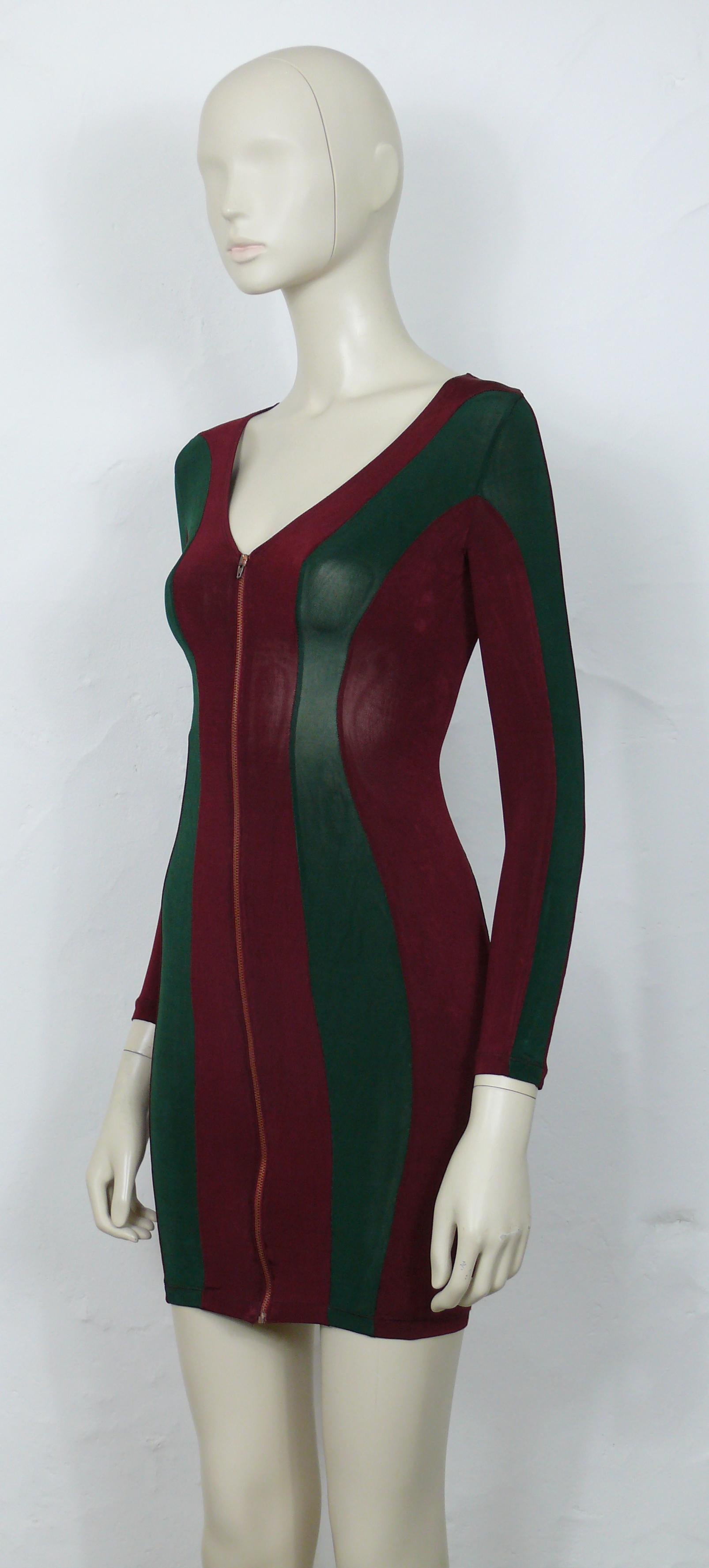 JEAN PAUL GAULTIER JUNIOR Vintage Green/Burgundy Red Color Block Bodycon Dress For Sale 2
