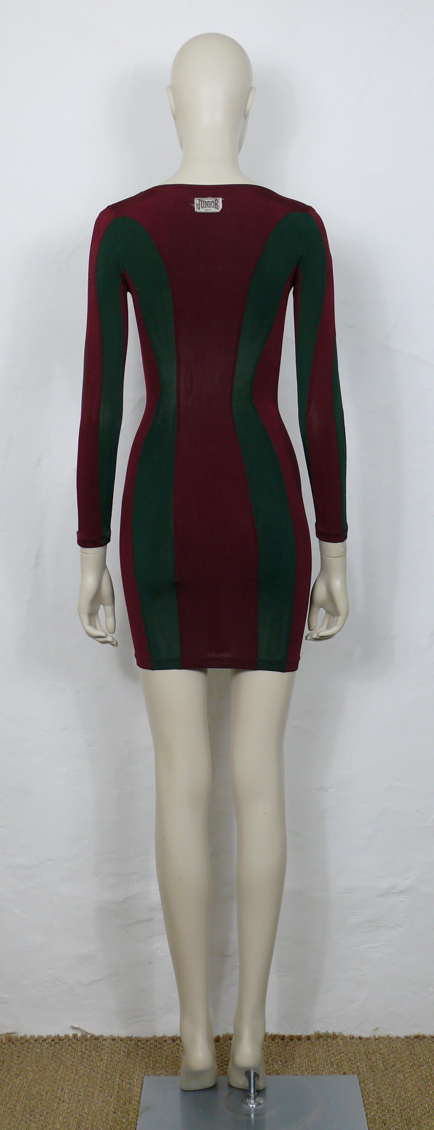 JEAN PAUL GAULTIER JUNIOR Vintage Green/Burgundy Red Color Block Bodycon Dress For Sale 3