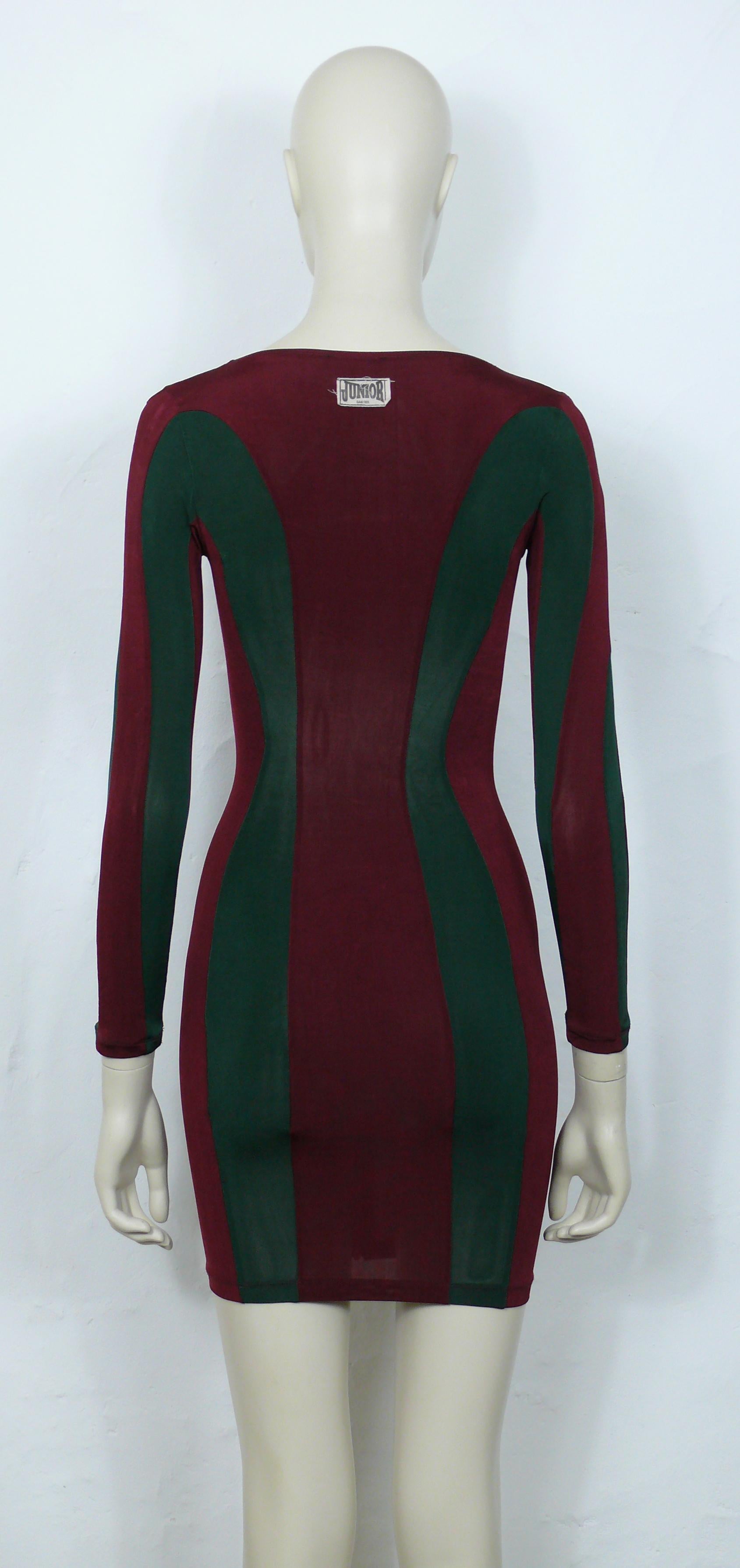 JEAN PAUL GAULTIER JUNIOR Vintage Green/Burgundy Red Color Block Bodycon Dress For Sale 4