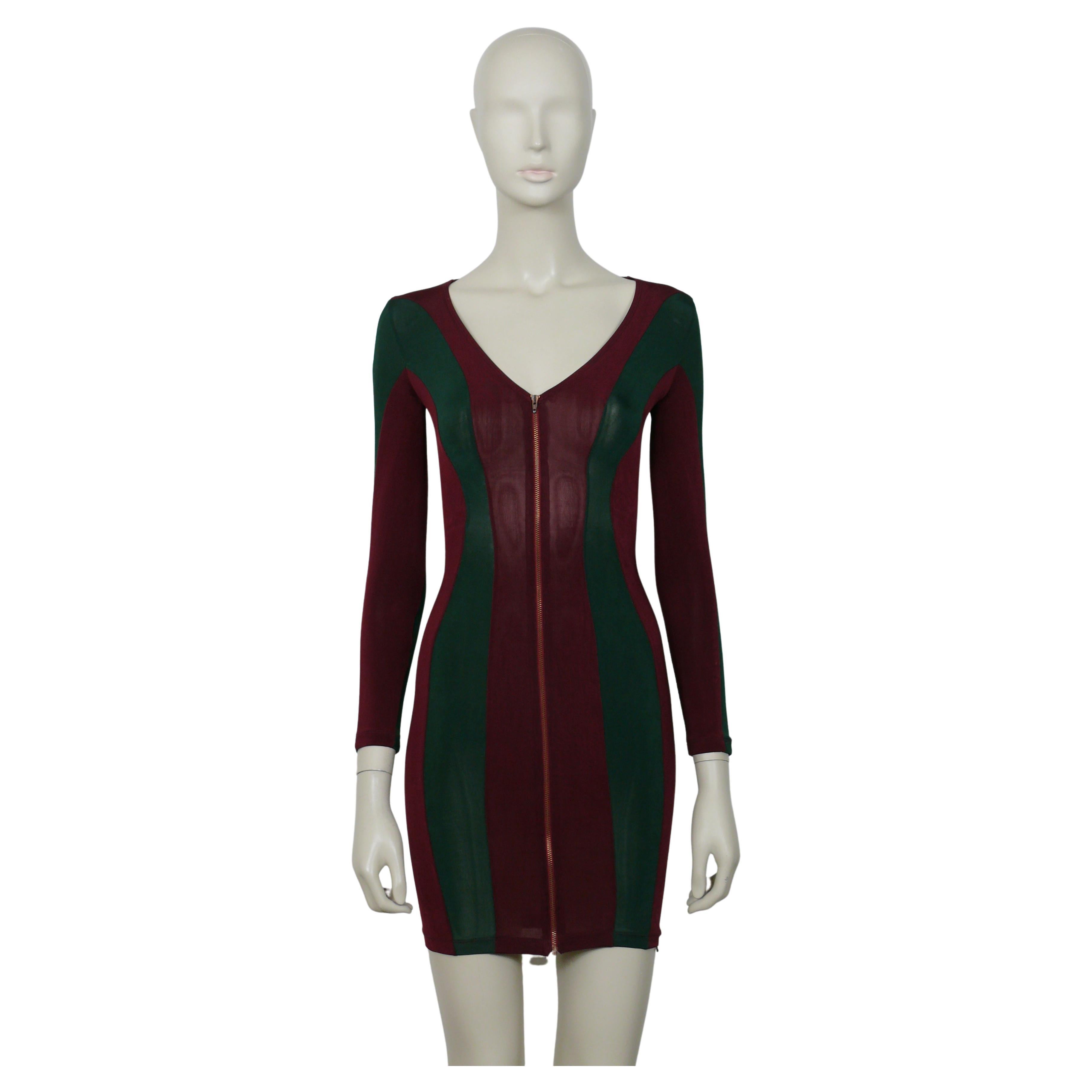 JEAN PAUL GAULTIER JUNIOR Vintage Green/Burgundy Red Color Block Bodycon Dress For Sale