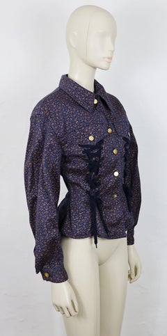JEAN PAUL GAULTIER Junior Vintage Navy Blue with Gold Roses Corset Style Jacket