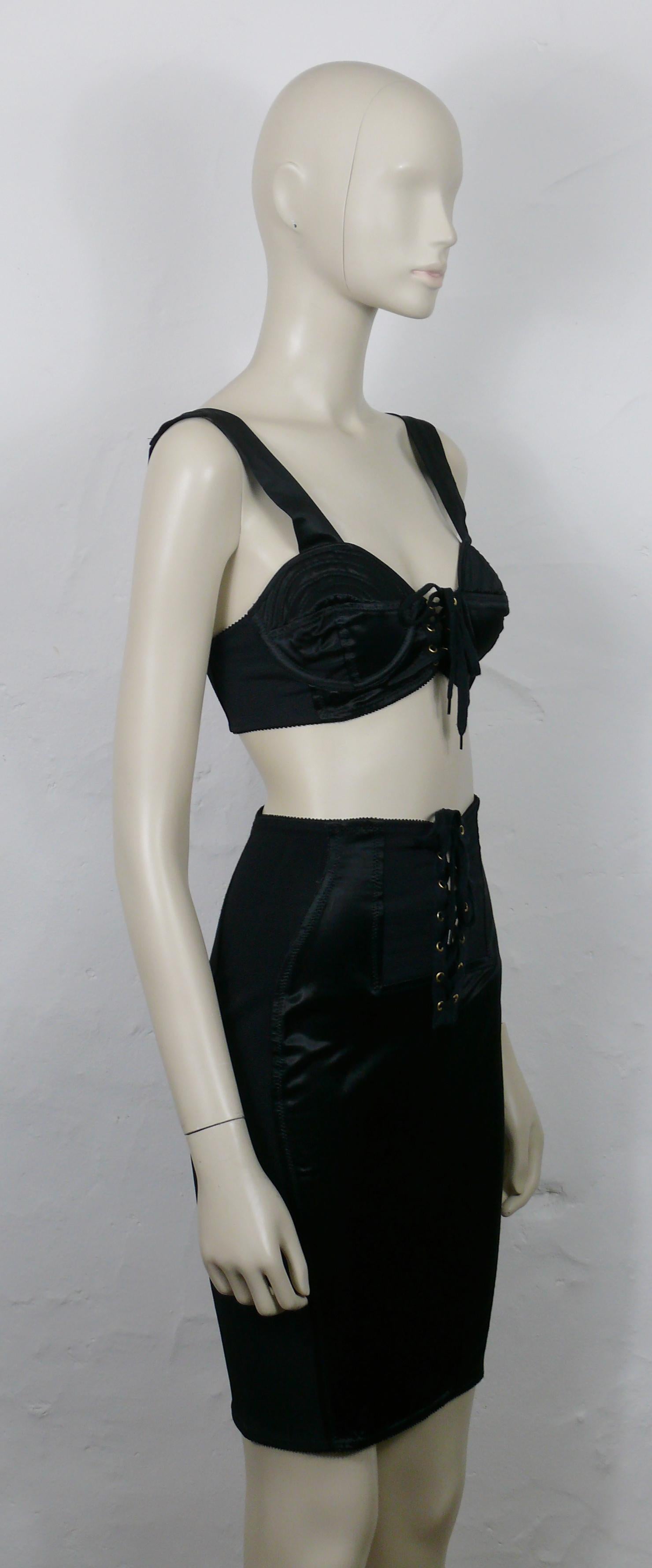 JEAN PAUL GAULTIER JUNIOR Vintage Rare Black Cone Bra and Skirt Ensemble In Good Condition For Sale In Nice, FR