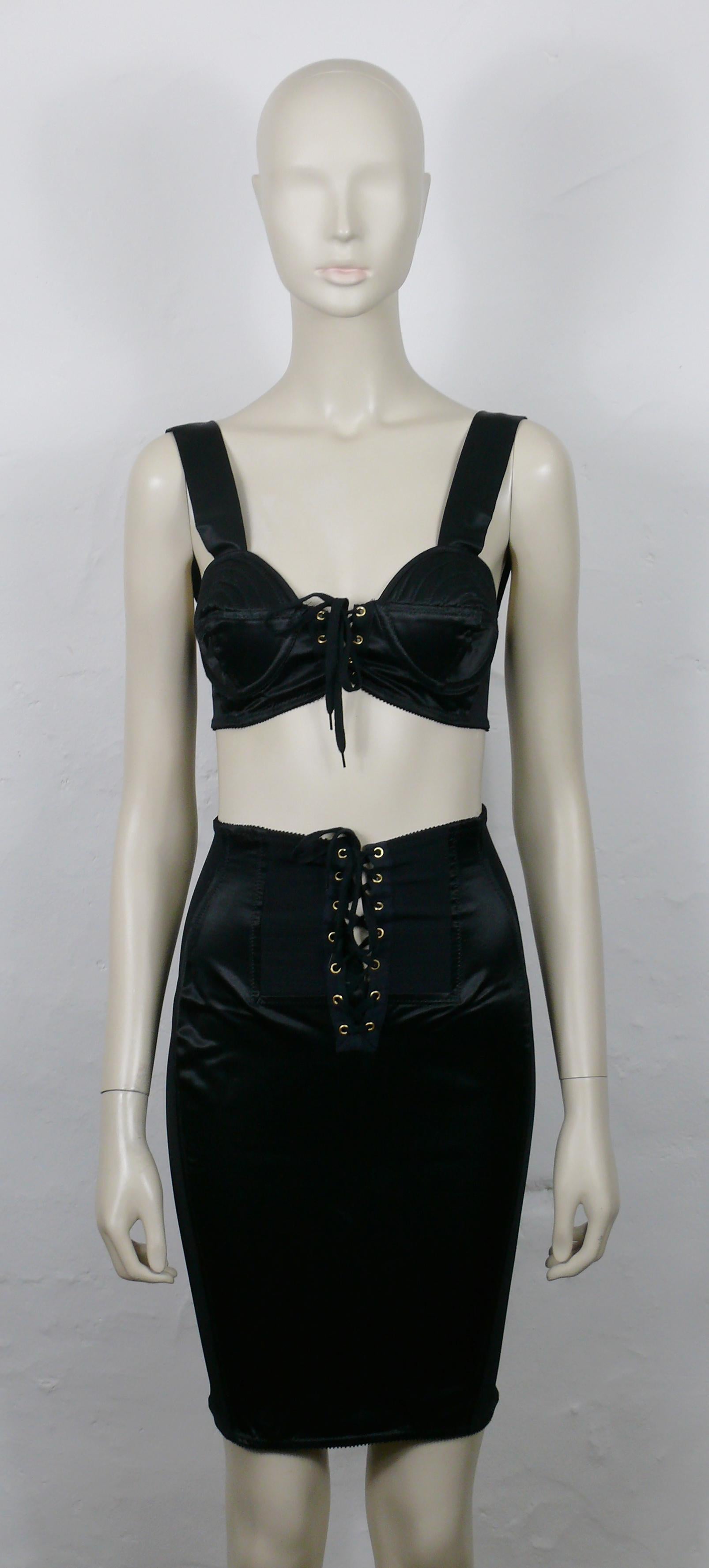 JEAN PAUL GAULTIER JUNIOR Vintage Seltenes schwarzes Kegel-BH- und Rock-Ensemble Damen im Angebot