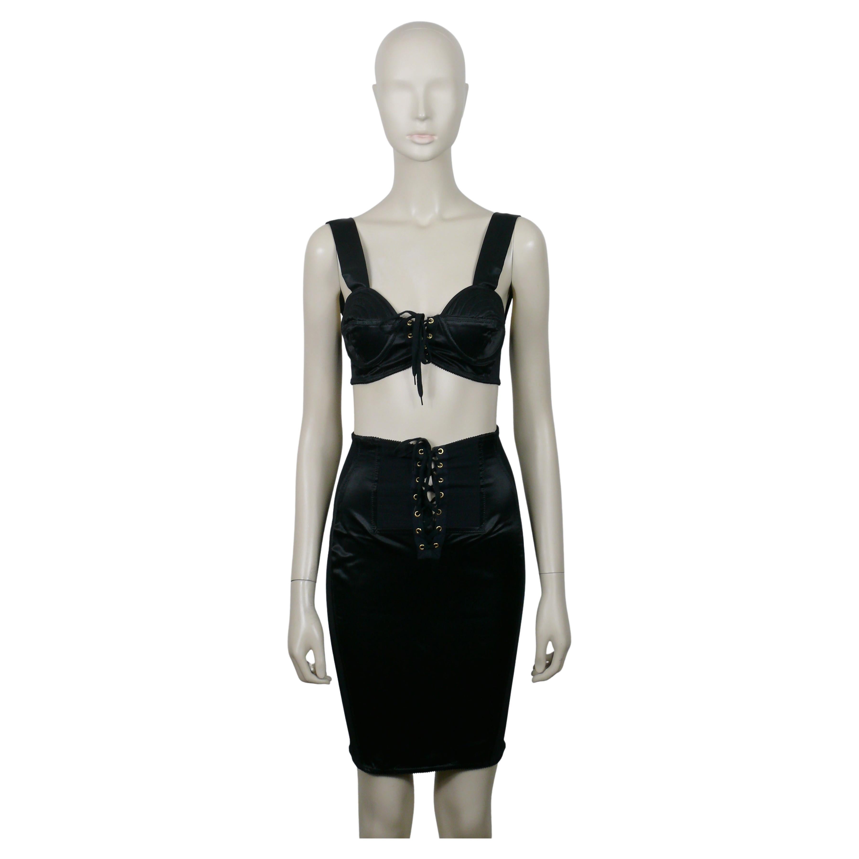 JEAN PAUL GAULTIER JUNIOR Vintage Seltenes schwarzes Kegel-BH- und Rock-Ensemble im Angebot