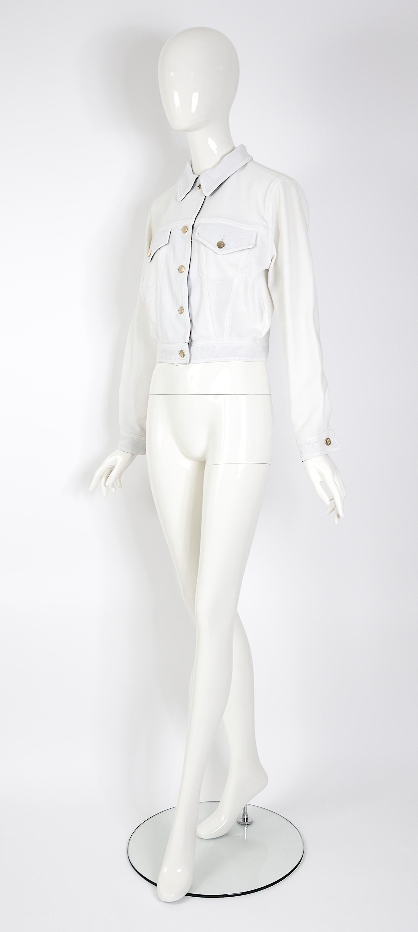 Jean Paul Gaultier junior vintage S/S 1988 white ribbed documented jacket  For Sale 5