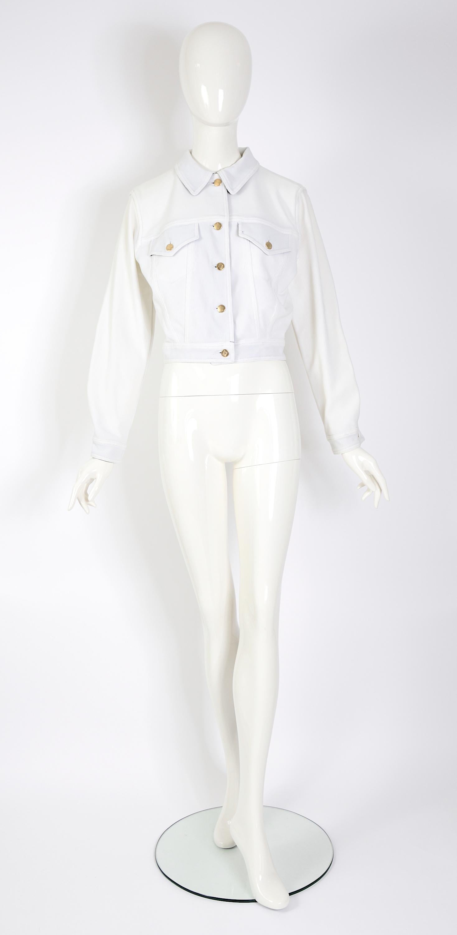 Jean Paul Gaultier junior vintage S/S 1988 white ribbed documented jacket  For Sale 6