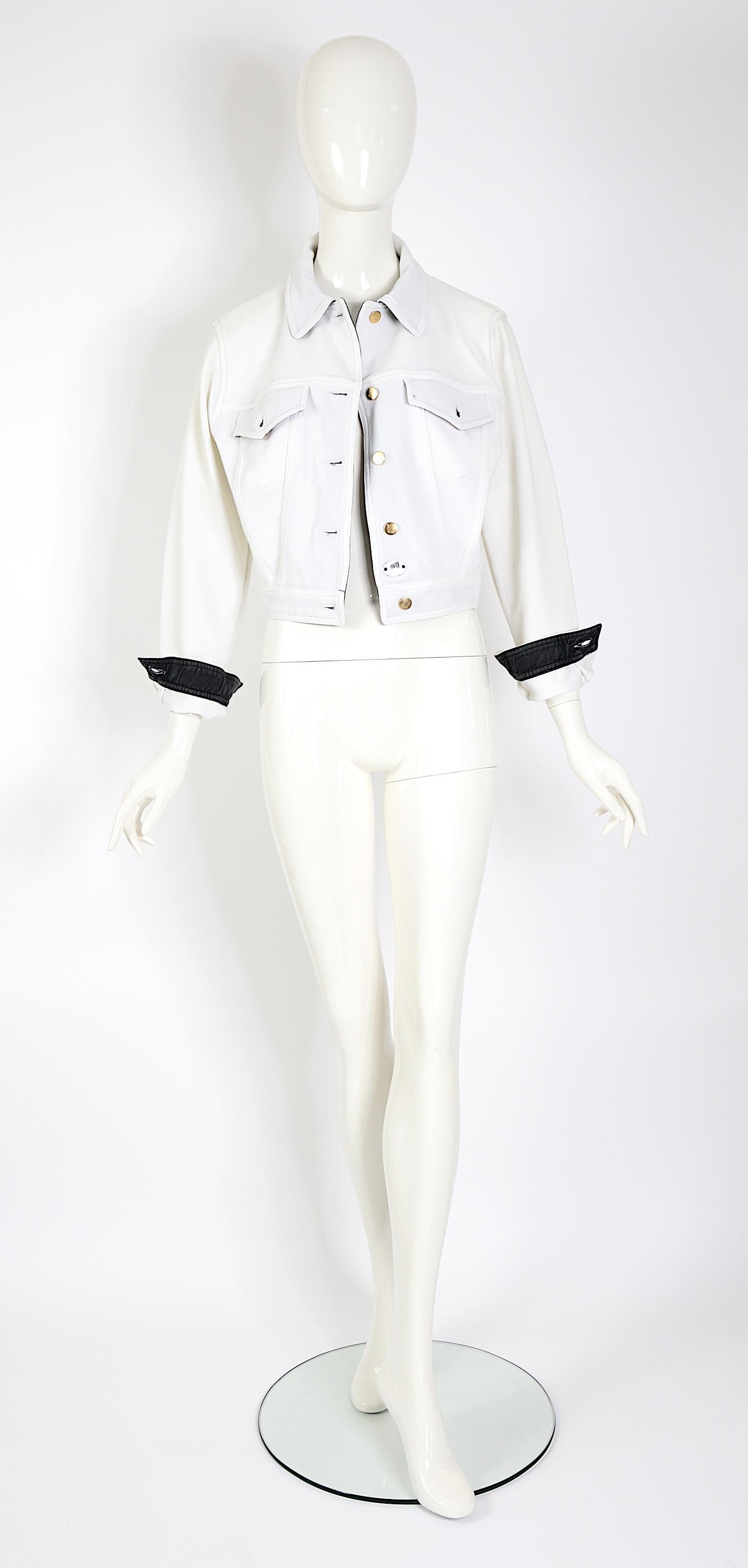 Gray Jean Paul Gaultier junior vintage S/S 1988 white ribbed documented jacket  For Sale