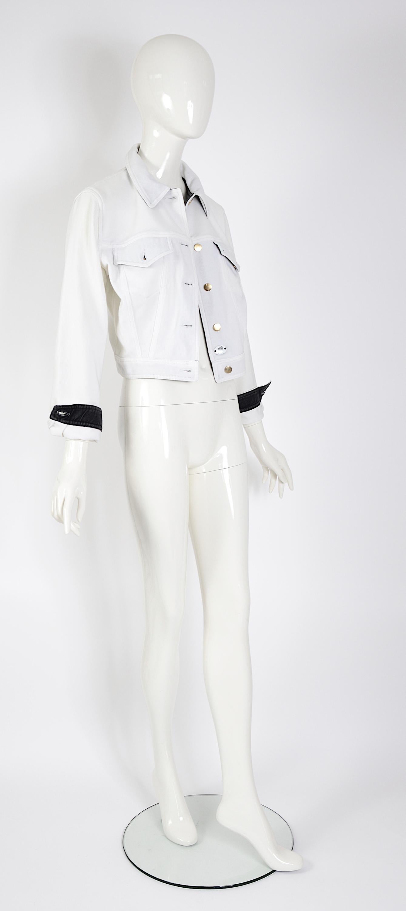 Jean Paul Gaultier junior vintage S/S 1988 white ribbed documented jacket  In Excellent Condition For Sale In Antwerp, BE