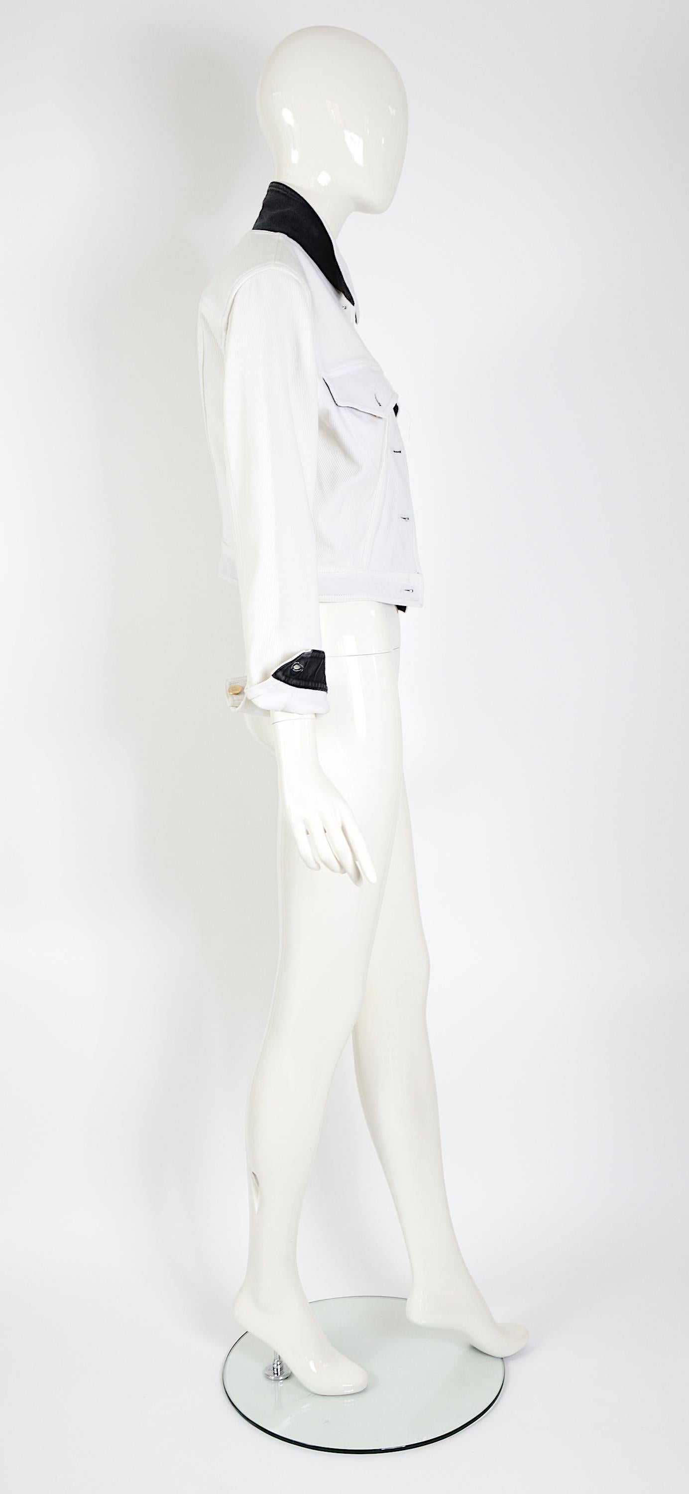 Women's or Men's Jean Paul Gaultier junior vintage S/S 1988 white ribbed documented jacket  For Sale