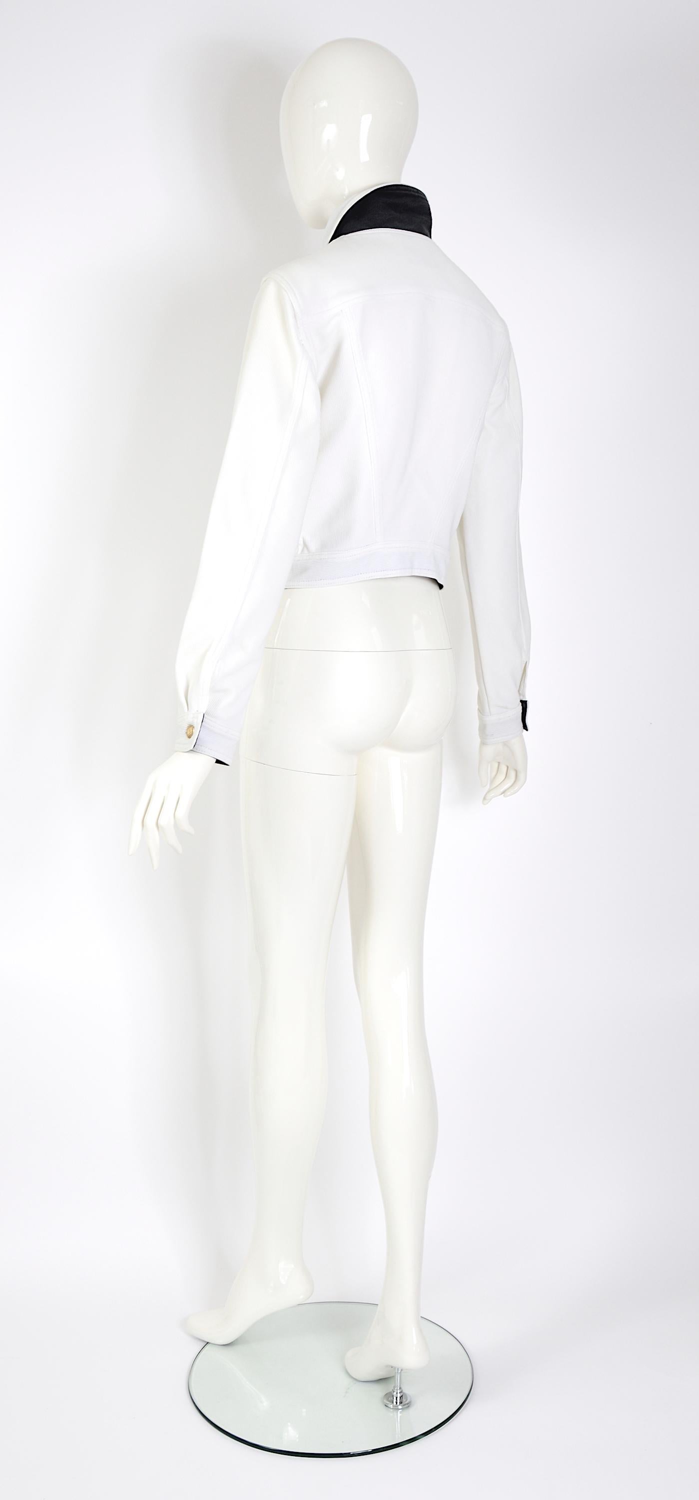 Jean Paul Gaultier Junior Vintage S/S 1988 Chaqueta documentada de canalé blanco en venta 3