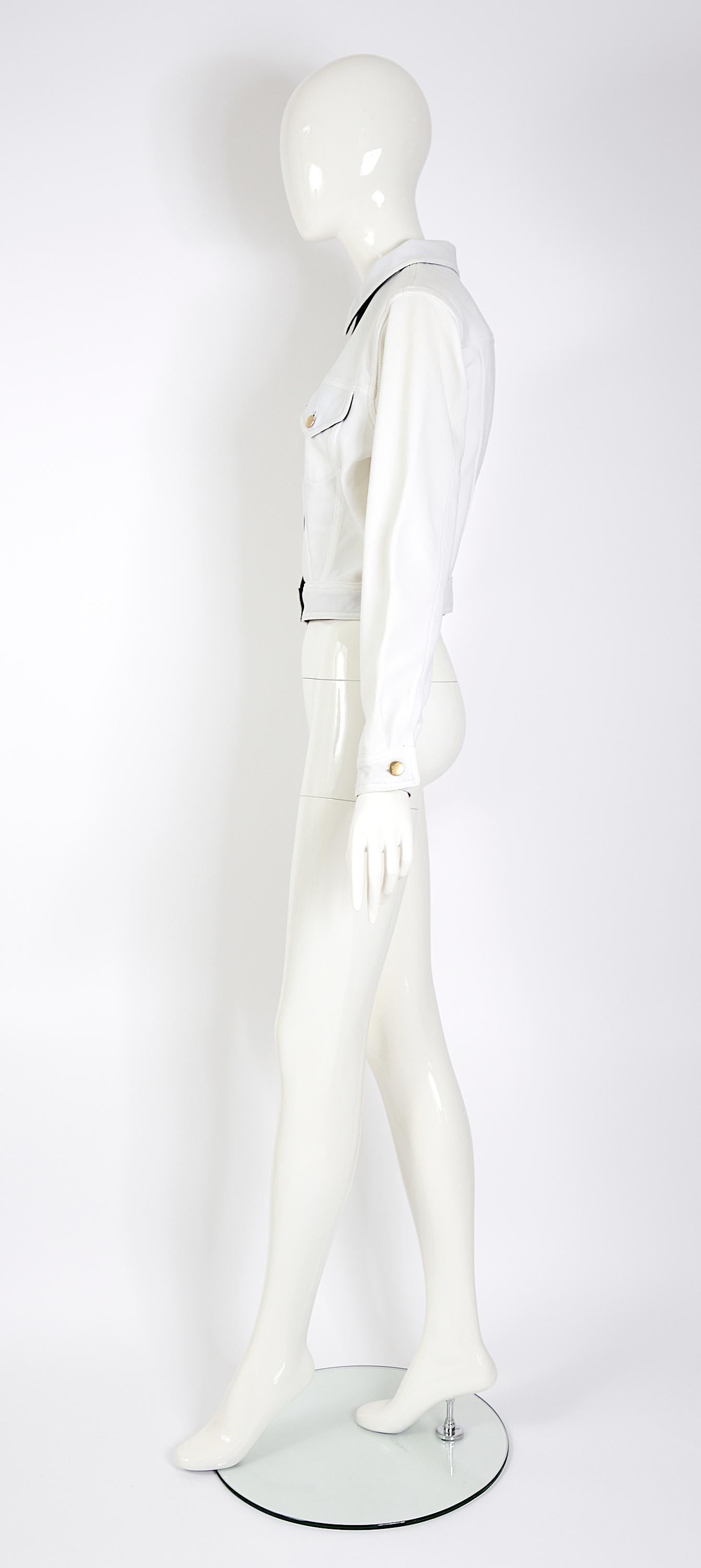 Jean Paul Gaultier junior vintage S/S 1988 white ribbed documented jacket  For Sale 4