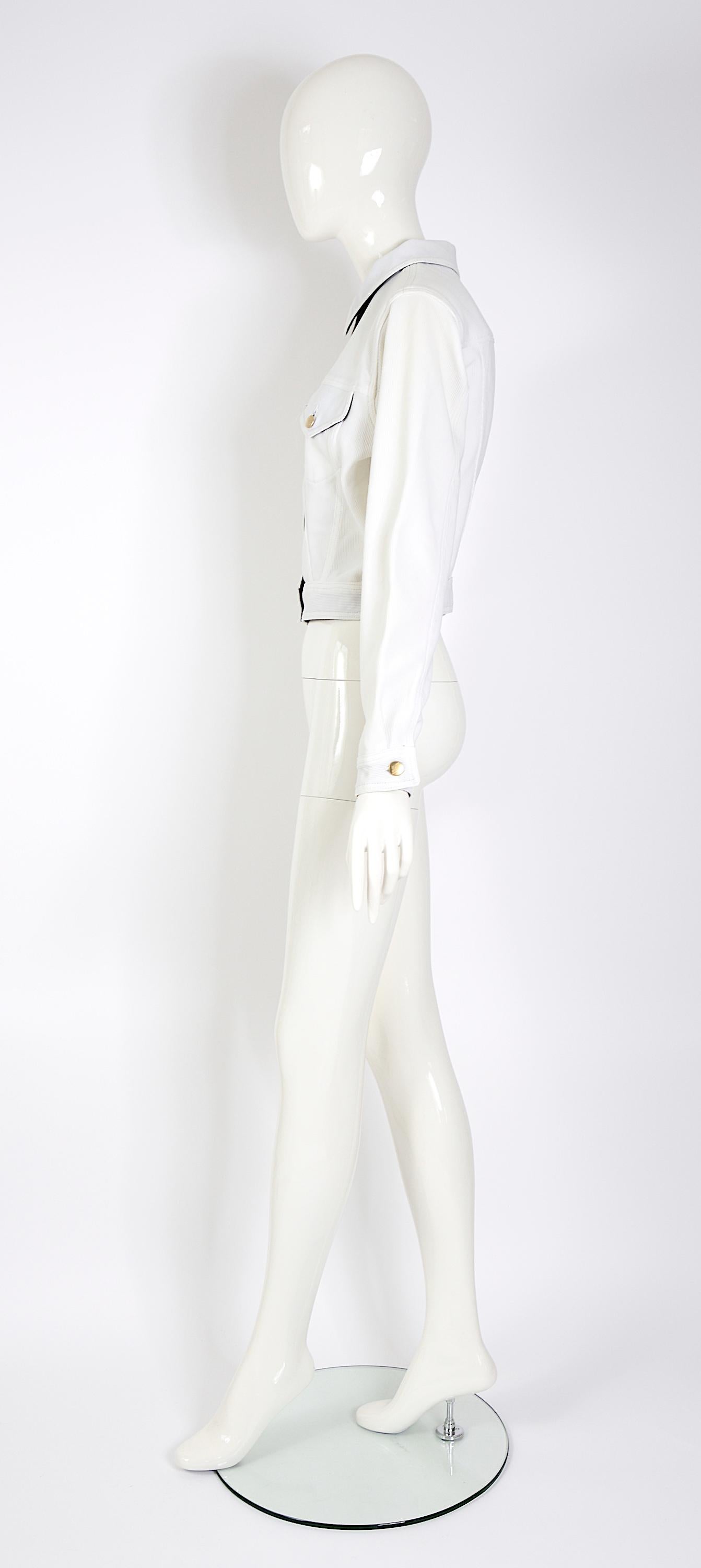 Jean Paul Gaultier Junior Vintage S/S 1988 Chaqueta documentada de canalé blanco en venta 4
