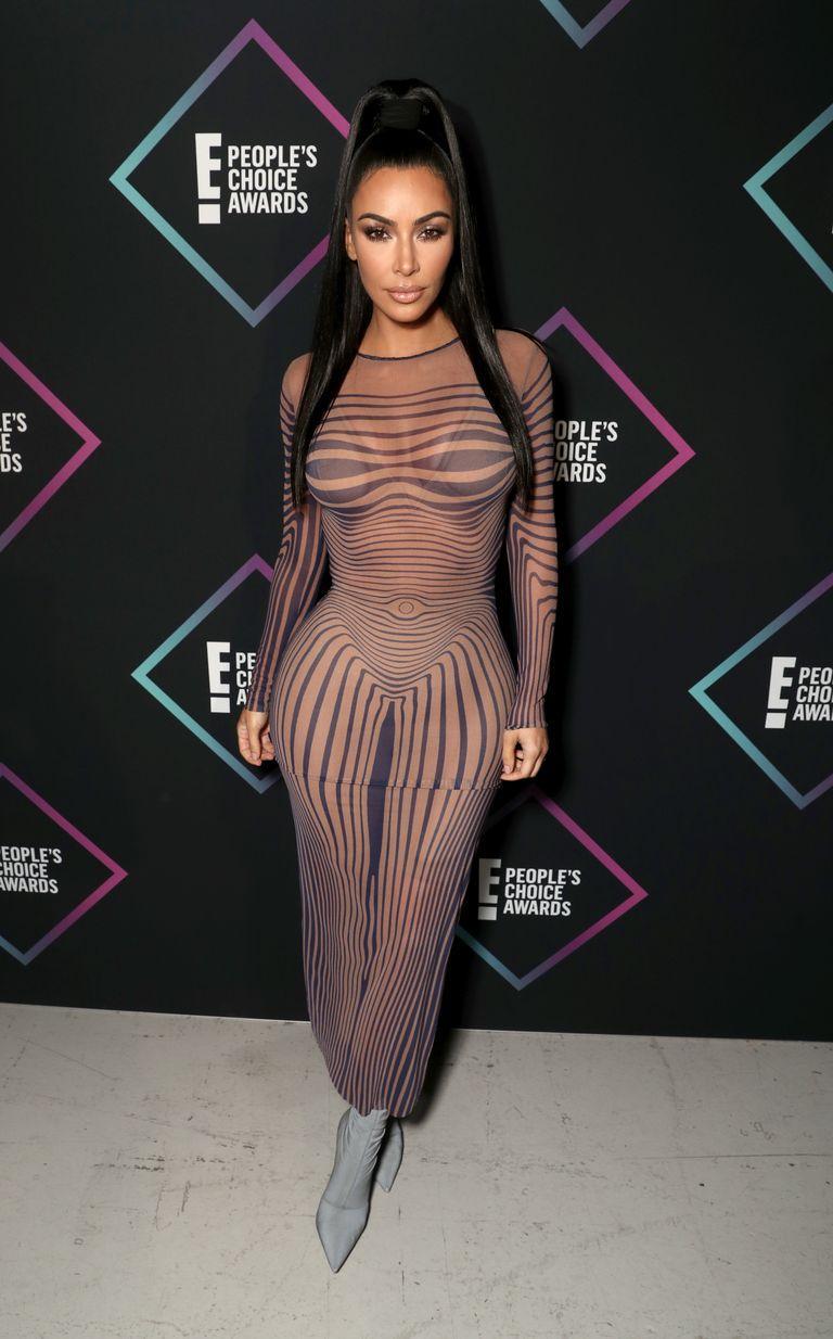Jean Paul Gaultier Kim Kardashian Mesh Optical Illusion Striped Nude Body Top For Sale 9