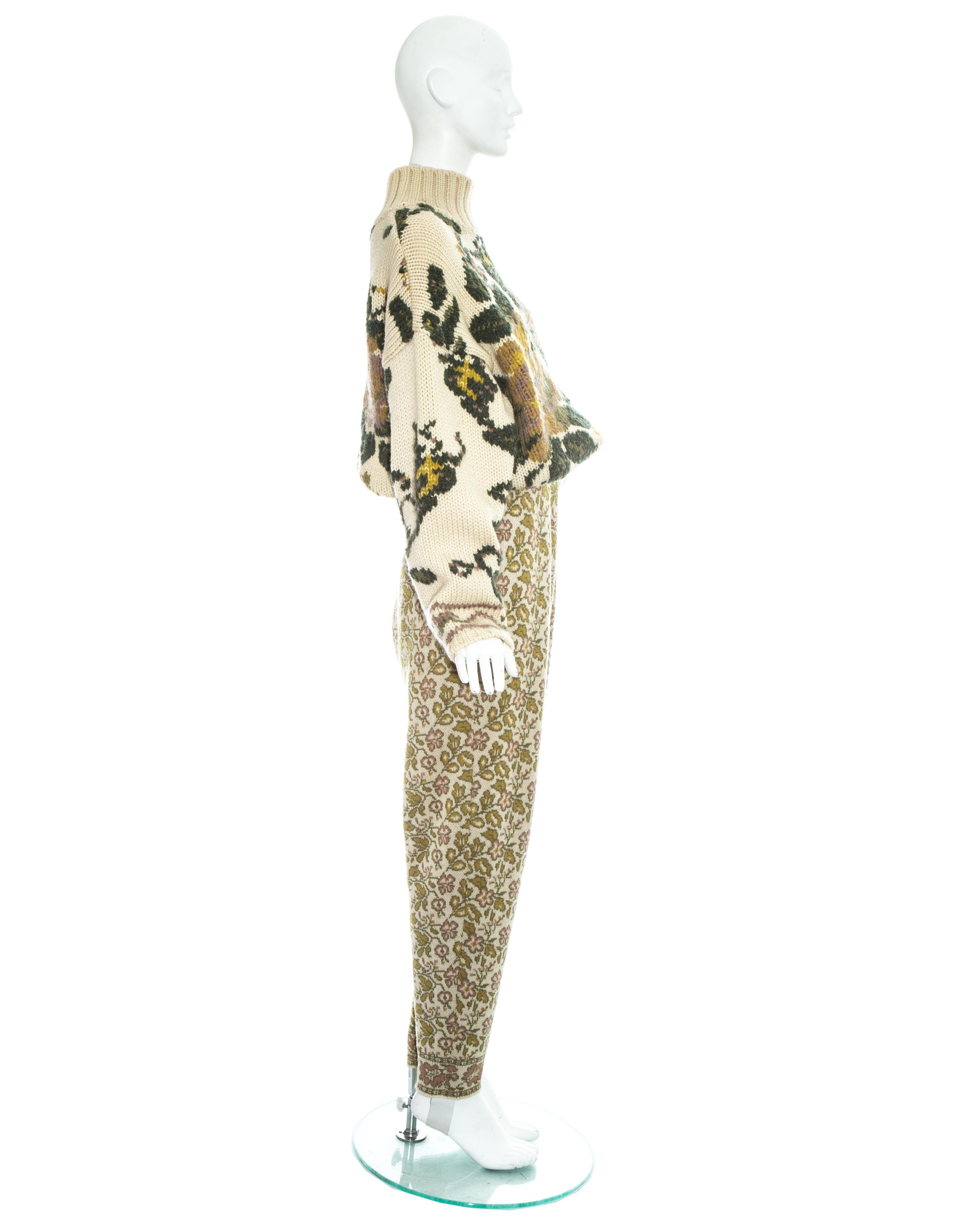 Women's Jean Paul Gaultier knitted wool floral sweater and stirrup pants set, fw 1984 For Sale
