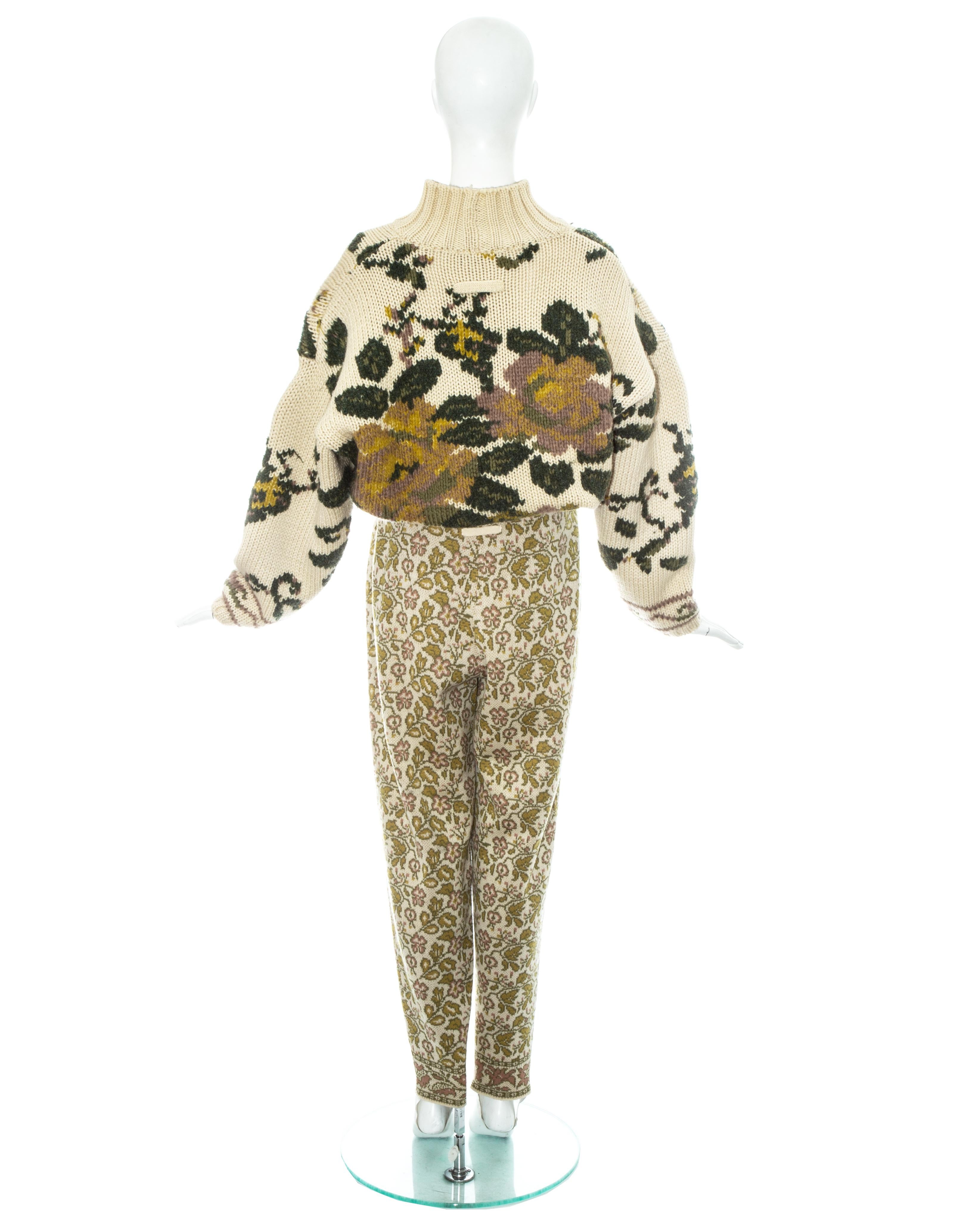 Jean Paul Gaultier knitted wool floral sweater and stirrup pants set, fw 1984 For Sale 1