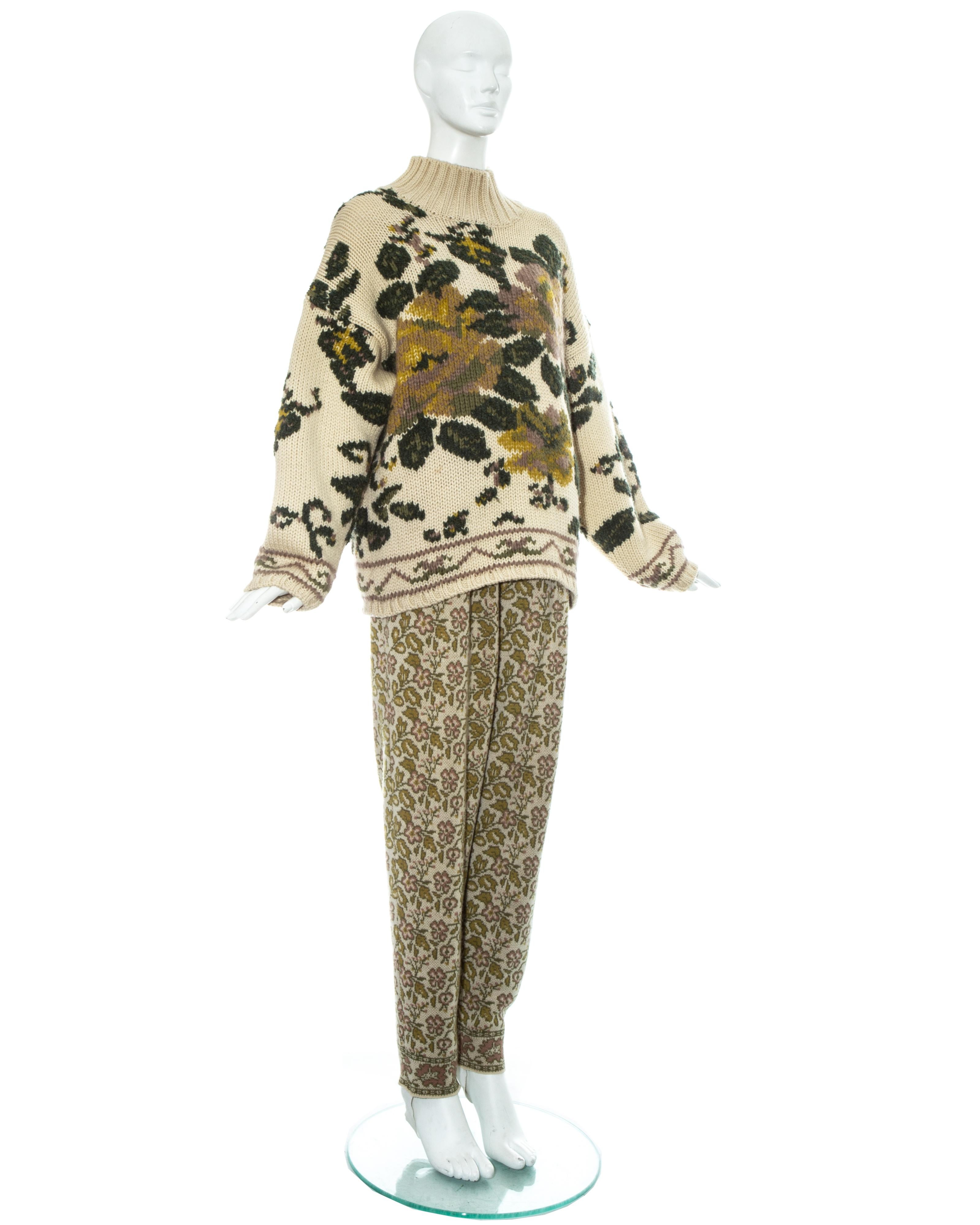 Jean Paul Gaultier Set aus geblümtem Pullover und Strickhose aus Wolle mit Bügel, fw 1984 Damen im Angebot