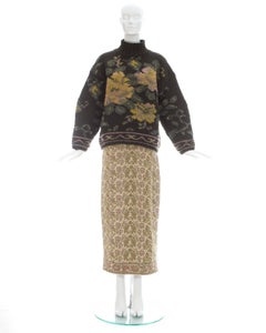 Jean Paul Gaultier knitted wool floral tapestry sweater and skirt set, fw 1984