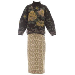 Jean Paul Gaultier knitted wool floral tapestry sweater and skirt set, fw 1984