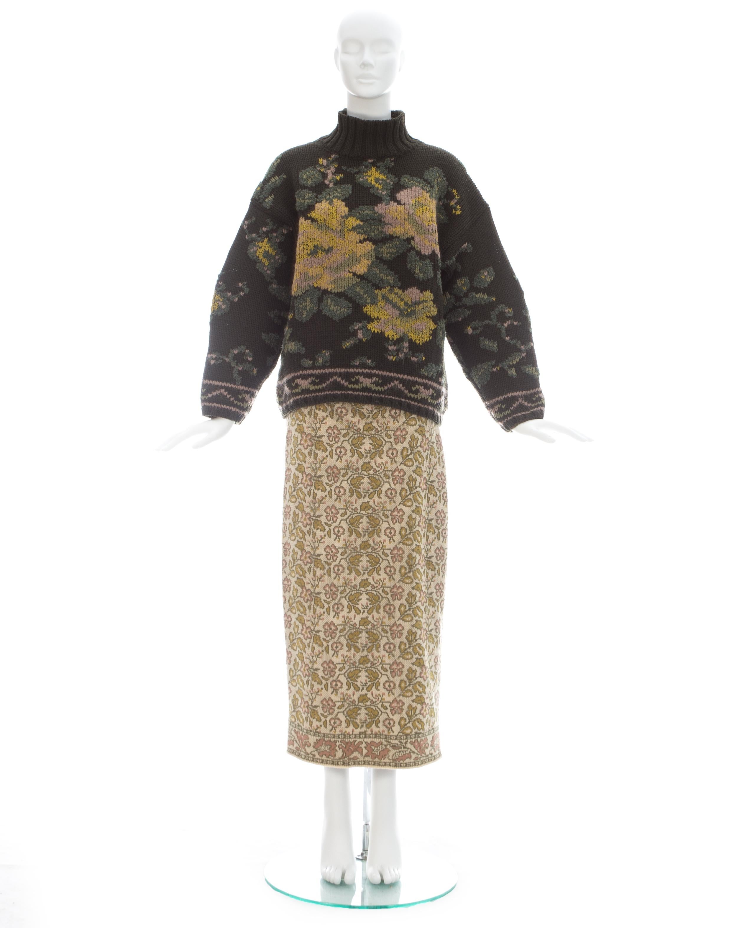 Jean Paul Gaultier; Tapestry style floral knitted wool turtle neck sweater and skirt set

Fall-Winter 1984