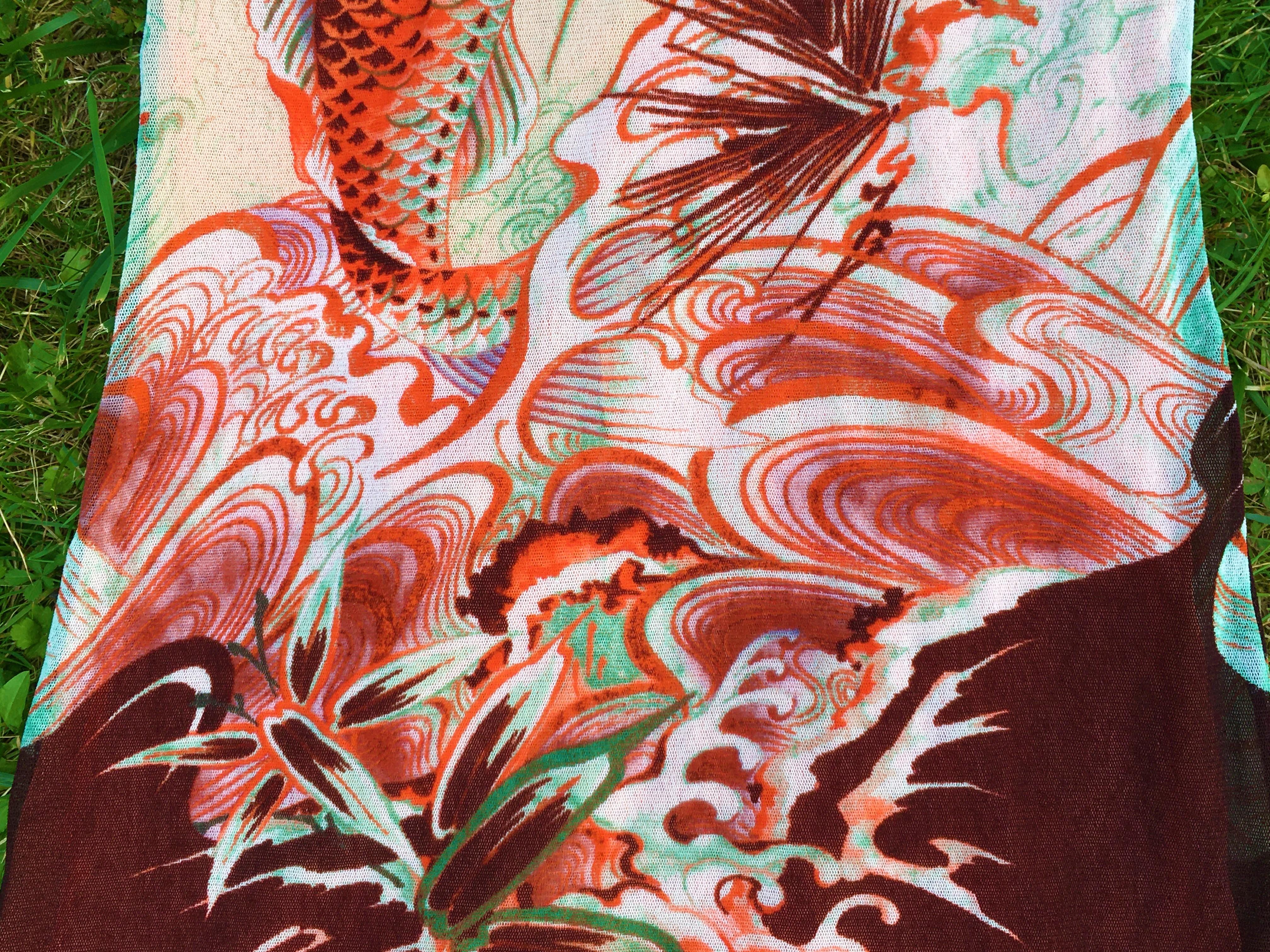 Jean Paul Gaultier Koi Print Fish Japanese Japan Mesh 90s Maxi Evening Dress 4