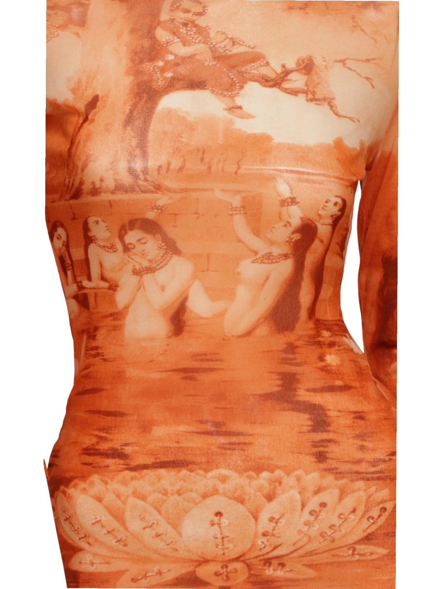 JEAN PAUL GAULTIER Krishna sitting in a tree, orange, long-sleeve top, SS94 For Sale 5