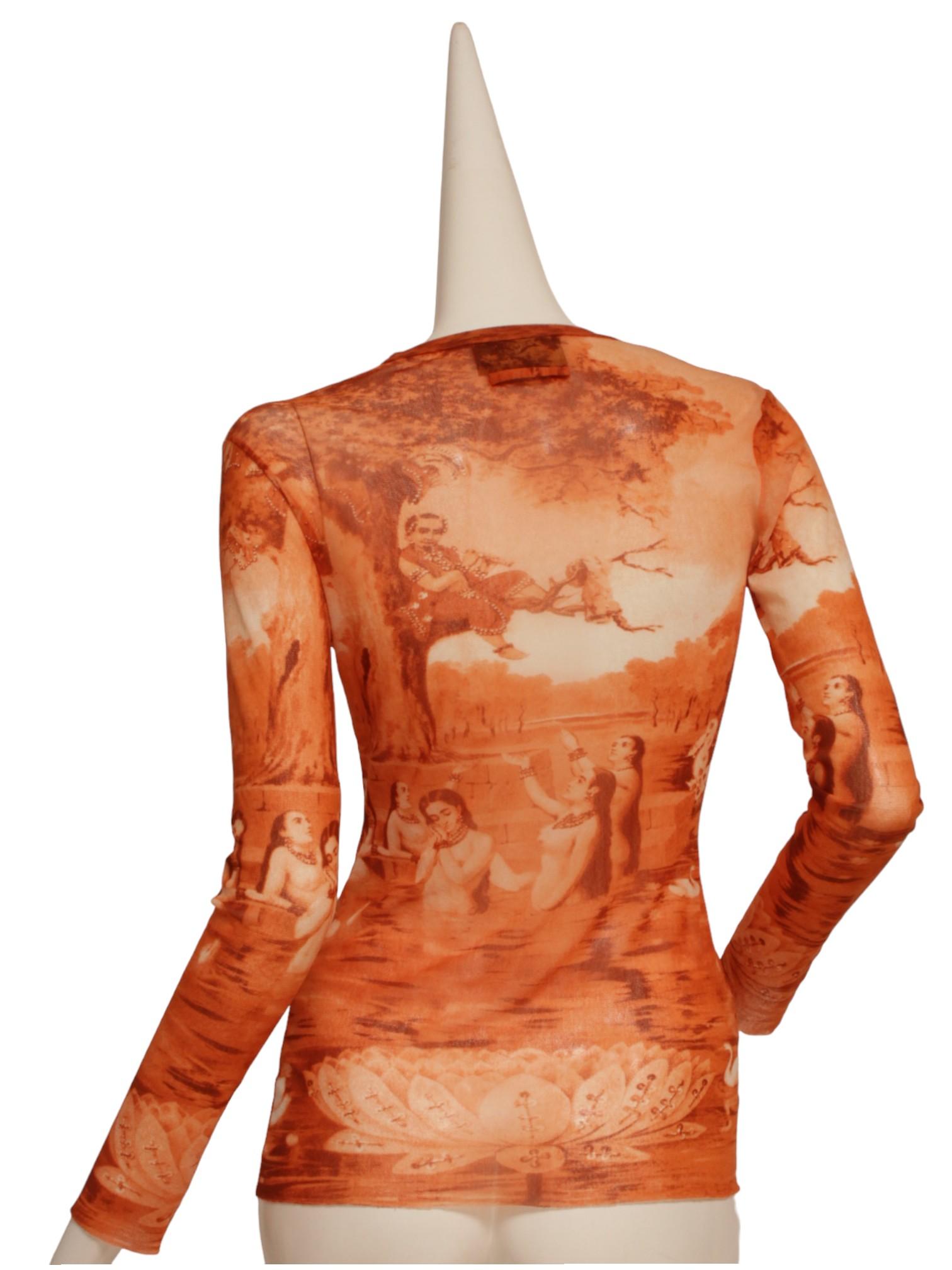 Orange JEAN PAUL GAULTIER Krishna sitting in a tree, orange, long-sleeve top, SS94 For Sale