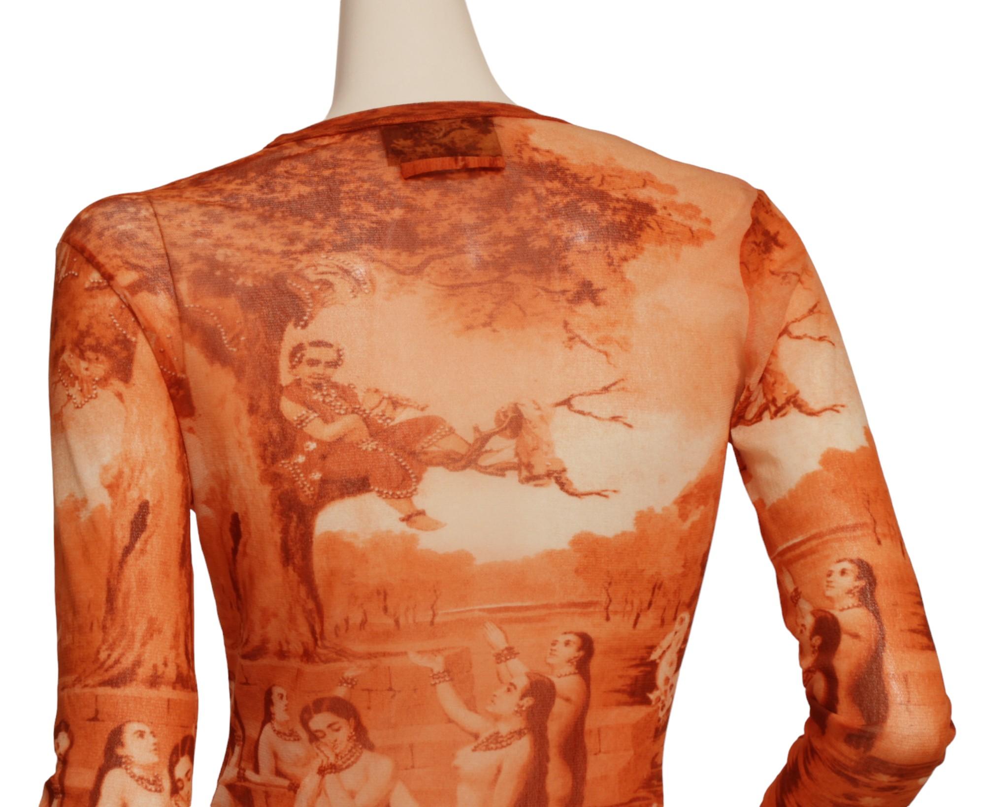 JEAN PAUL GAULTIER Krishna sitting in a tree, orange, long-sleeve top, SS94 In Good Condition For Sale In Kingston, NY