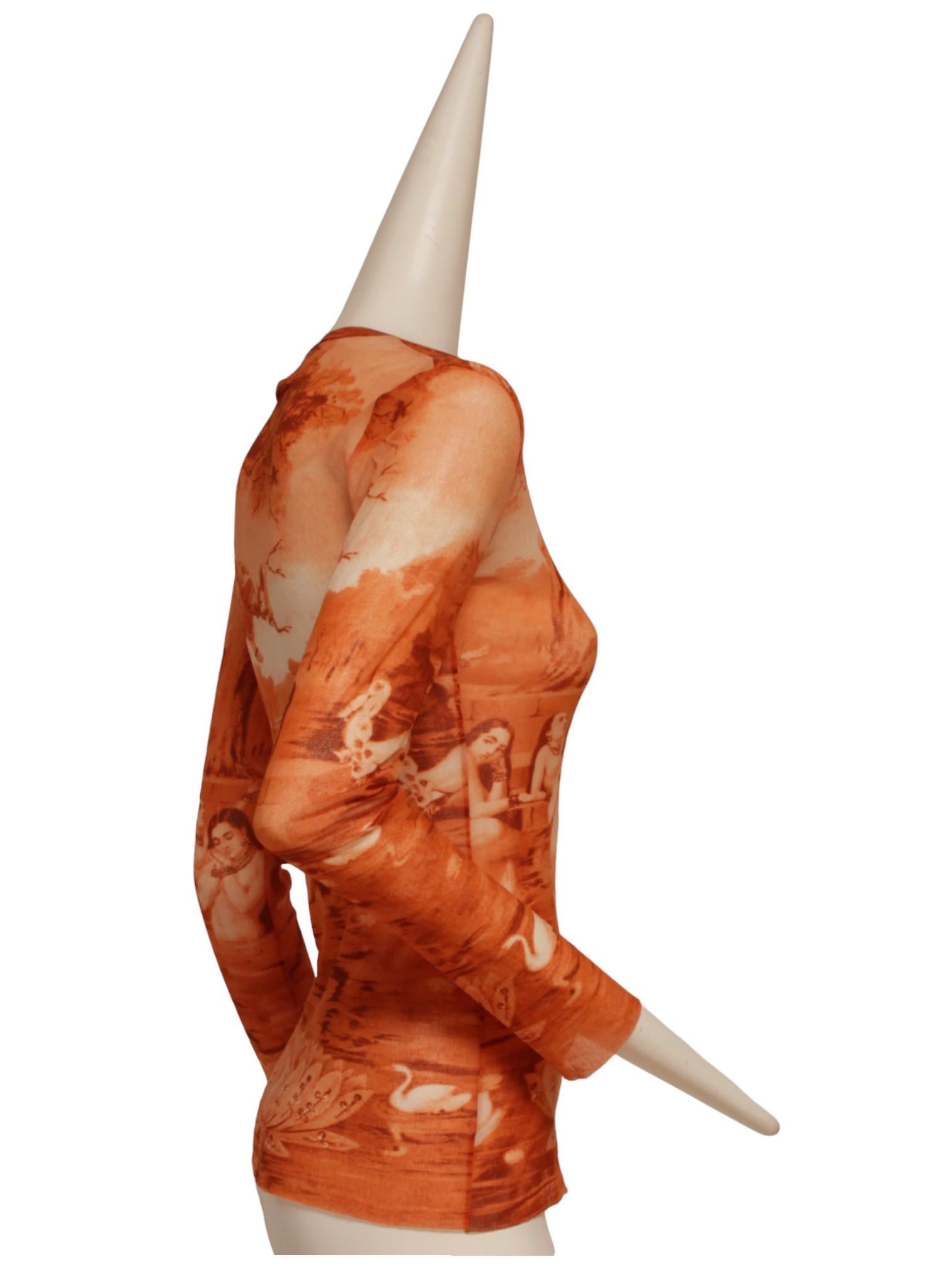 Women's JEAN PAUL GAULTIER Krishna sitting in a tree, orange, long-sleeve top, SS94 For Sale