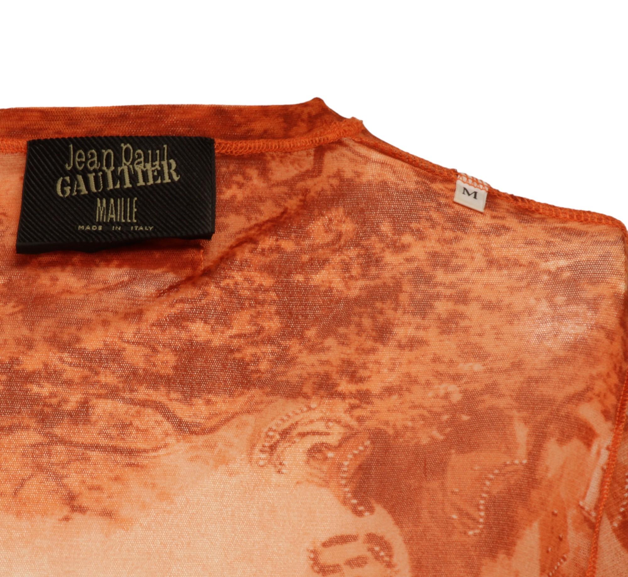 JEAN PAUL GAULTIER Krishna sitting in a tree, orange, long-sleeve top, SS94 For Sale 2