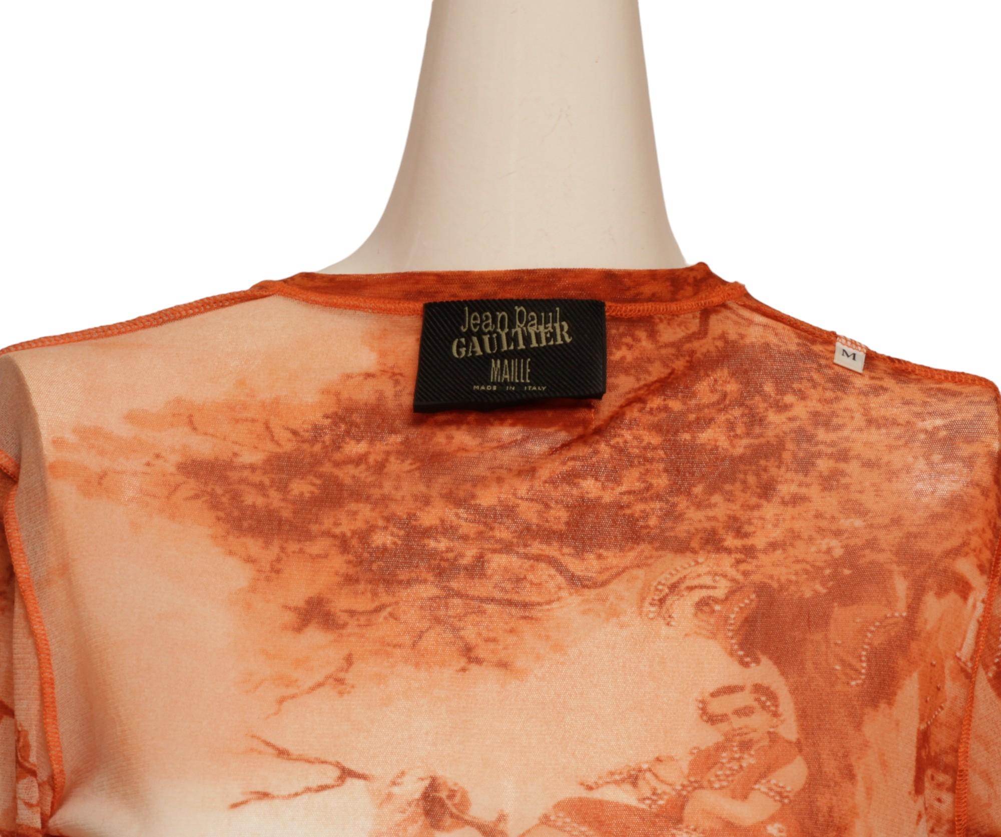 JEAN PAUL GAULTIER Krishna sitting in a tree, orange, long-sleeve top, SS94 For Sale 3