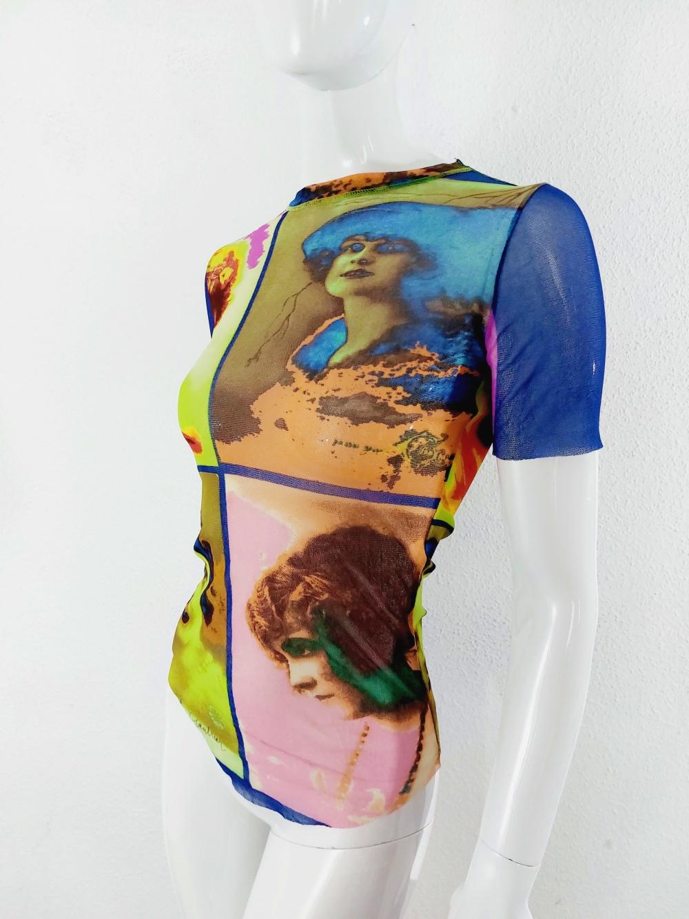 Jean Paul Gaultier Kylie Jenner Kim Mesh Portrait Saturated Faces Top Shirt Tee For Sale 1