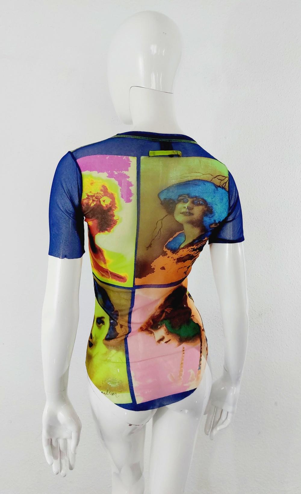 Jean Paul Gaultier Kylie Jenner Kim Mesh Portrait Saturated Faces Top Shirt Tee For Sale 2