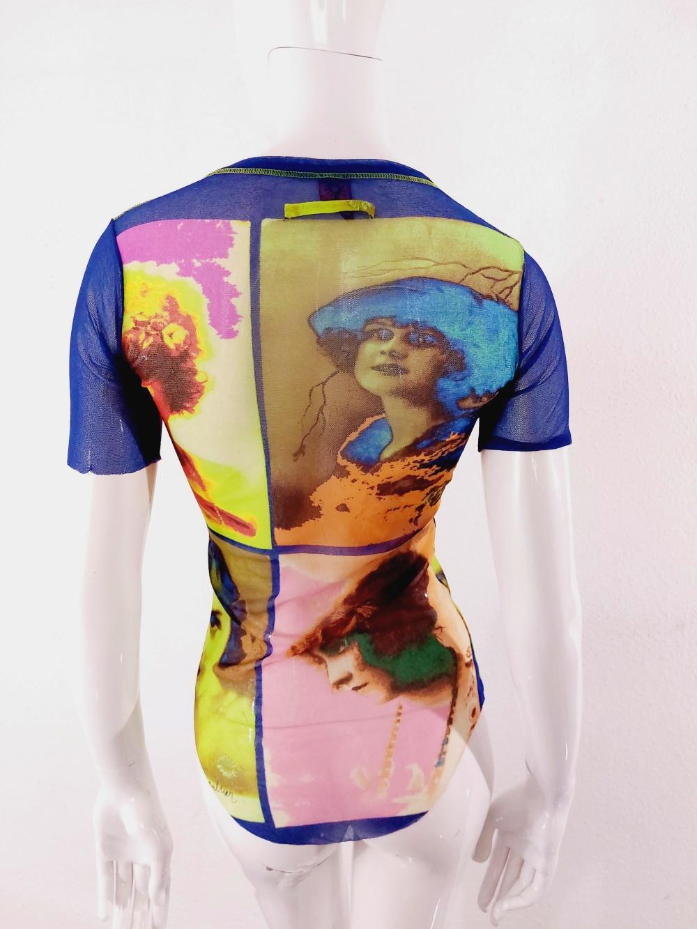 Jean Paul Gaultier Kylie Jenner Kim Mesh Portrait Saturated Faces Top Shirt Tee For Sale 3