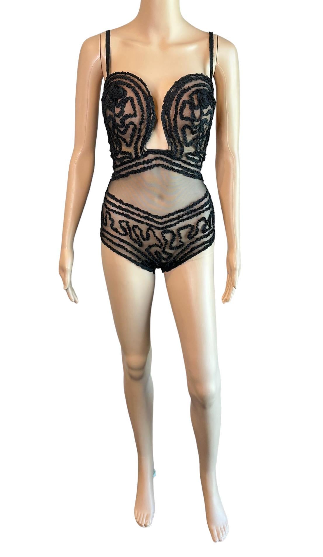 Jean Paul Gaultier La Perla S/S 2013 Sheer Tulle Ribbonwork Bustier Bra Bodysuit 7