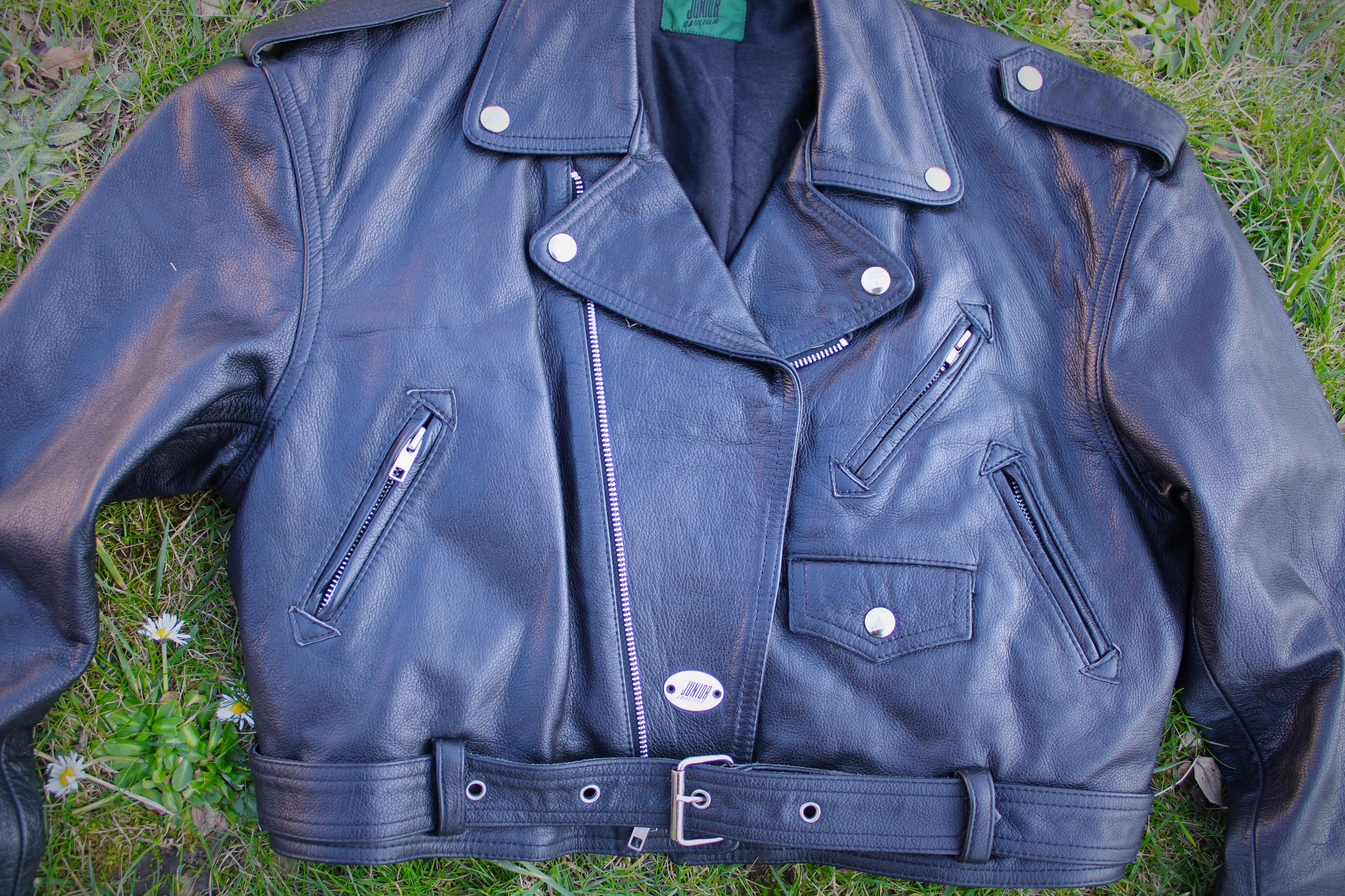 Black Jean Paul Gaultier Bella Hadid Leather Biker Motorcycle Vintage Punk Coat Jacket For Sale