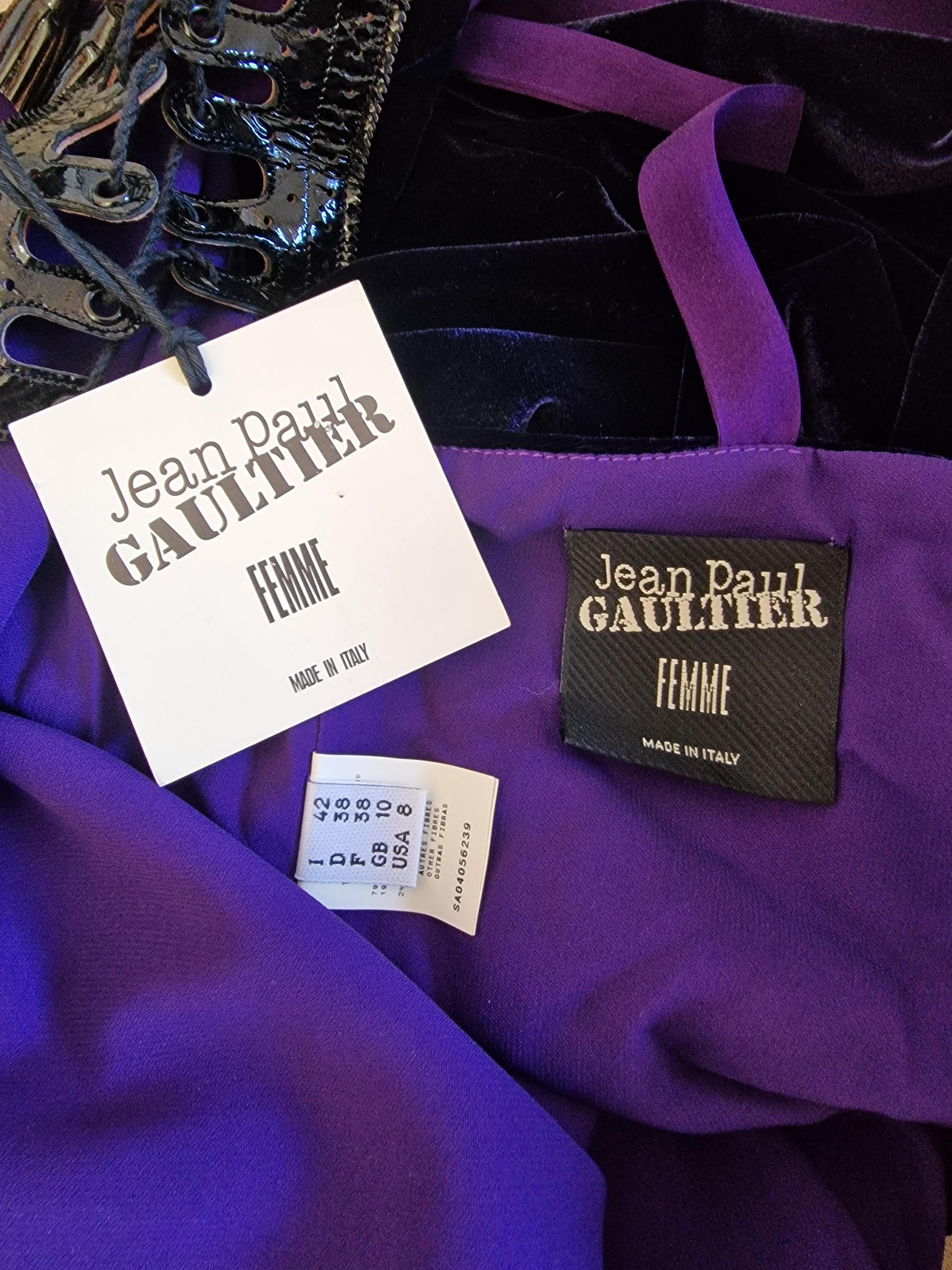 Jean Paul Gaultier Leather Corset Bow Velvet Touch Vintage Medium New Midi Dress For Sale 7