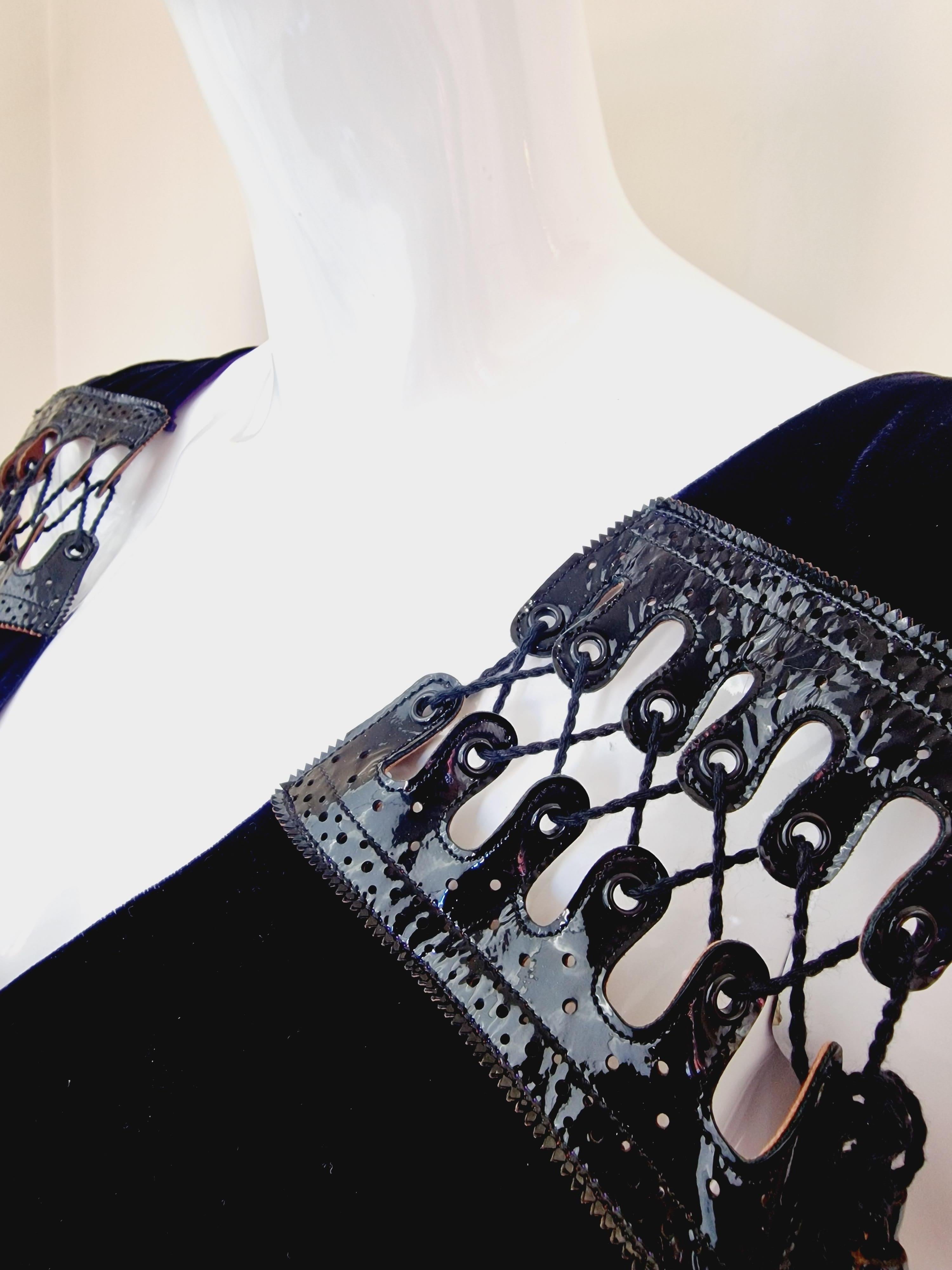 Black Jean Paul Gaultier Leather Corset Bow Velvet Touch Vintage Medium New Midi Dress For Sale