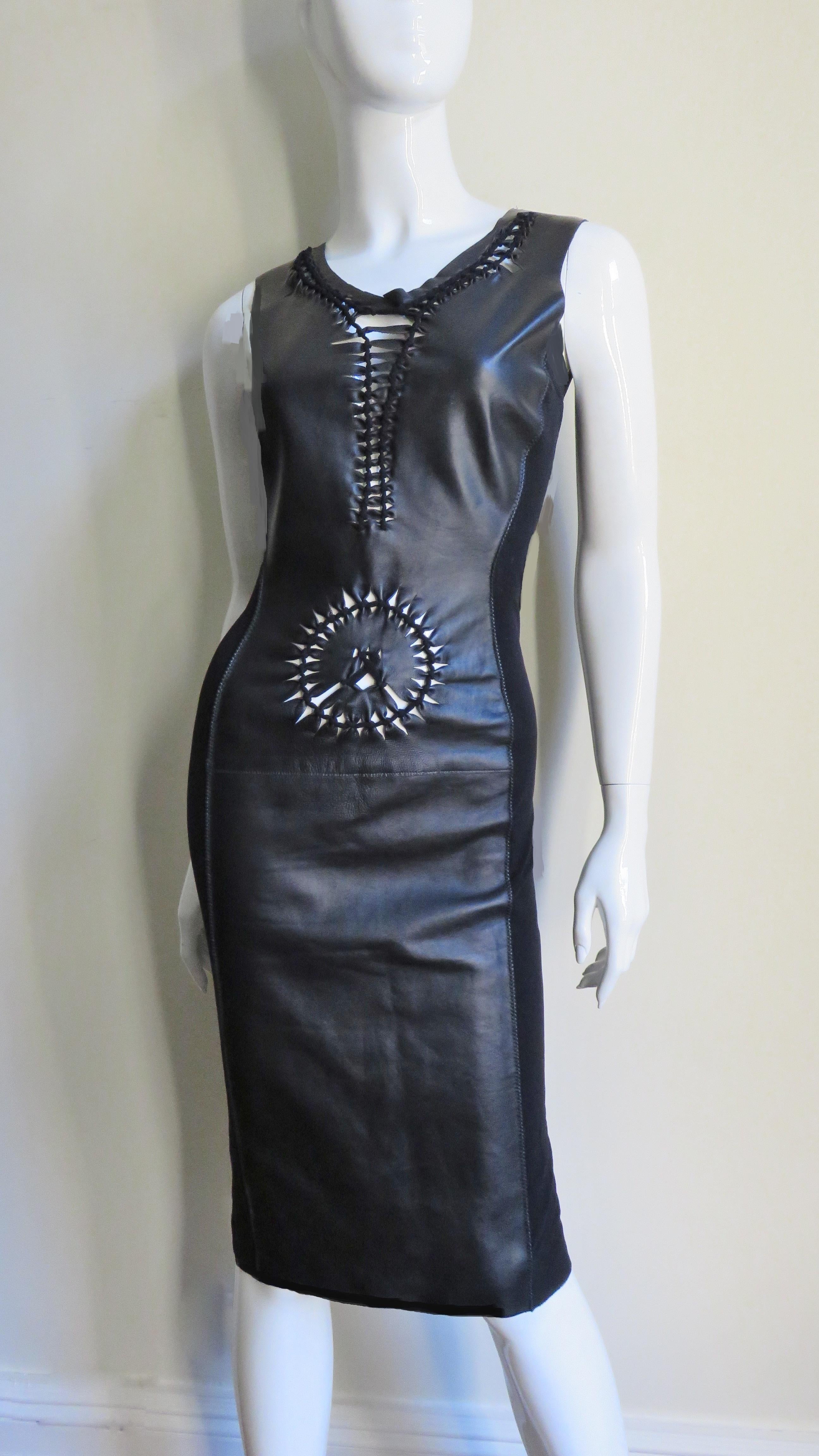 Jean Paul Gaultier Leather Bodycon Dress In Good Condition In Water Mill, NY