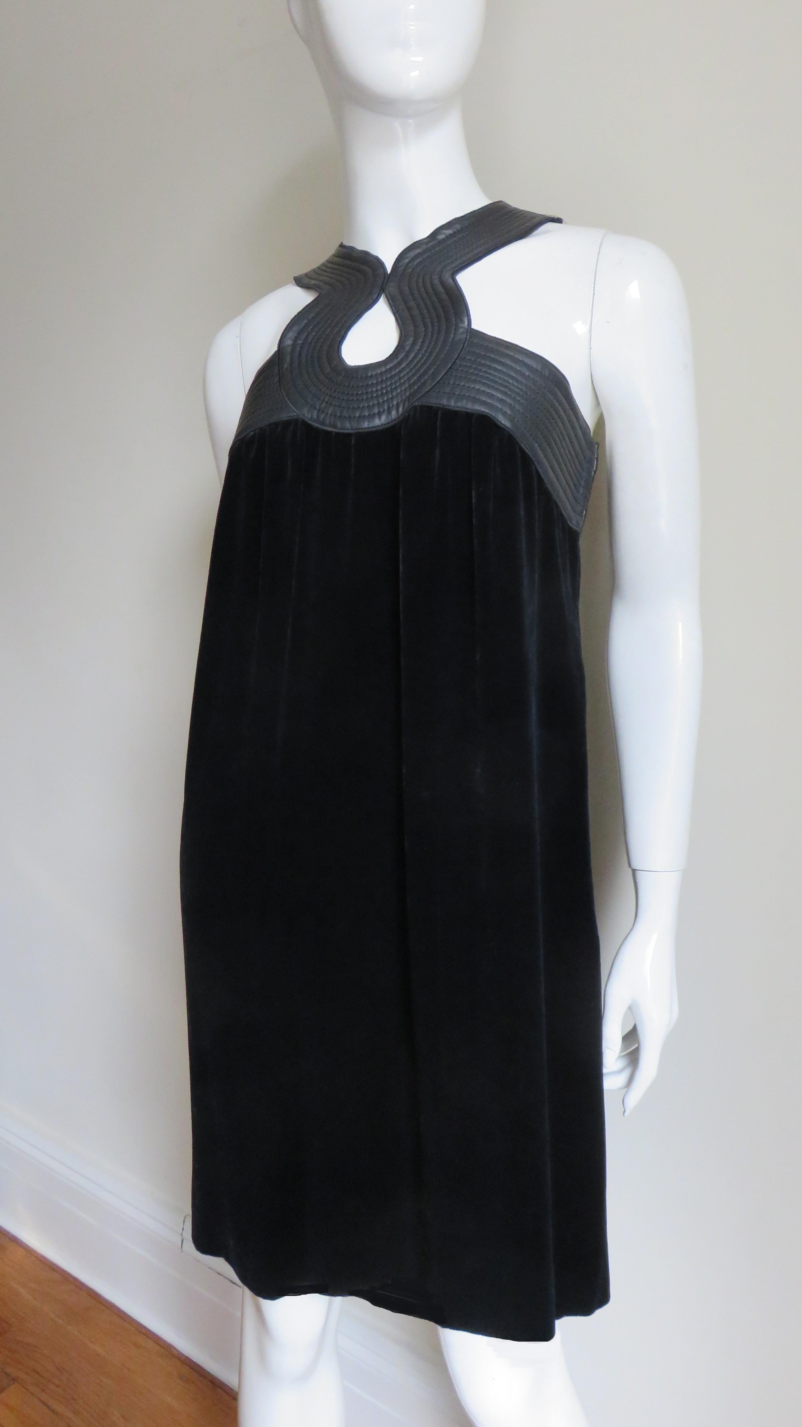 Black Jean Paul Gaultier Leather Trim Silk Dress For Sale