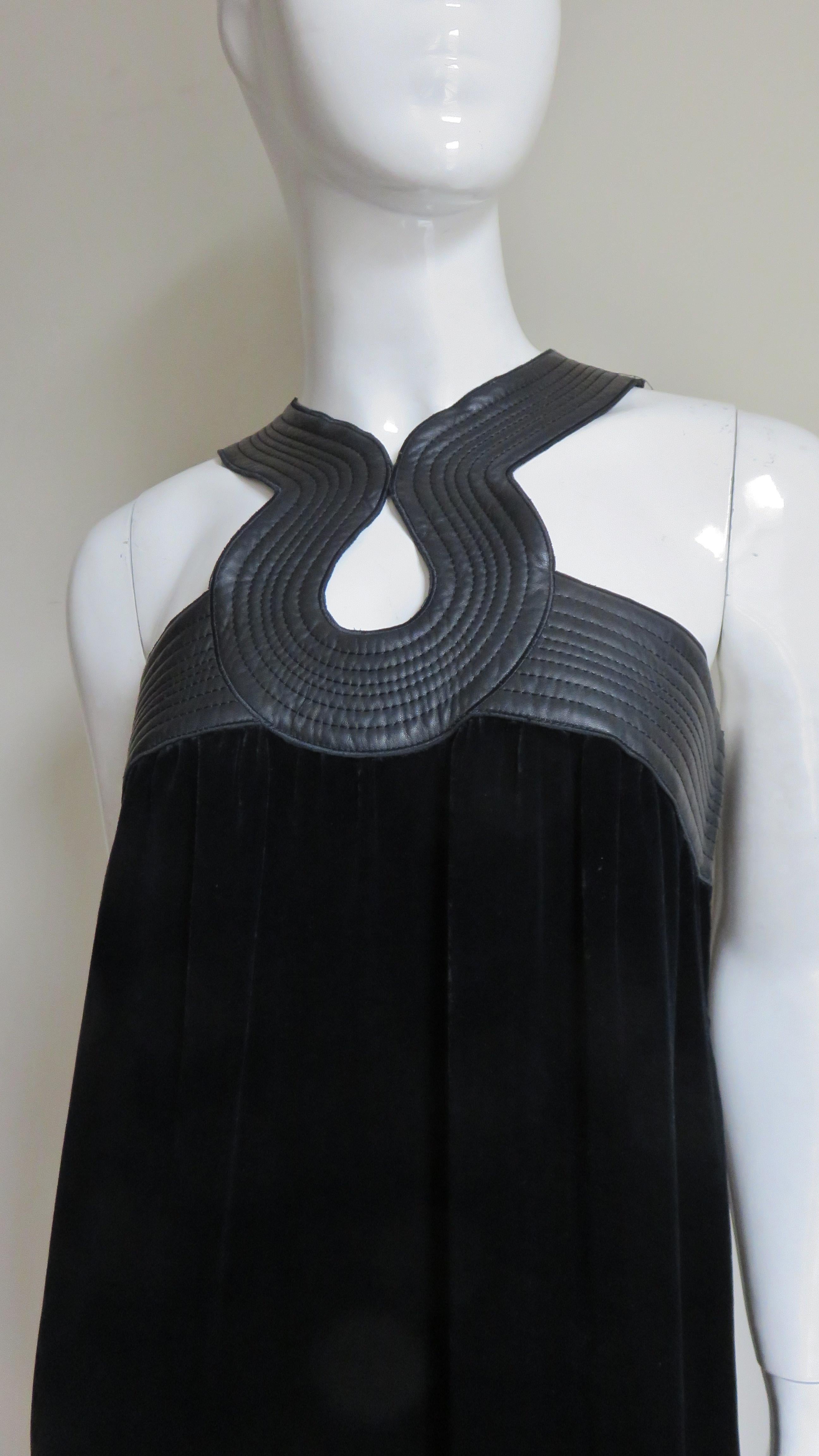 Jean Paul Gaultier Leather Trim Silk Dress In Excellent Condition For Sale In Water Mill, NY