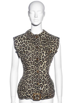 Jean Paul Gaultier leopard print denim corseted hourglass waistcoat, ss 1989