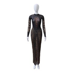 Jean Paul Gaultier Leopard-Print Lace Label Mesh Maxi Dress