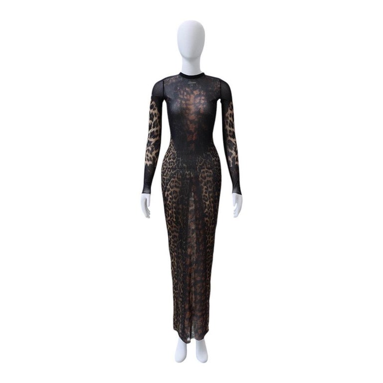 jean paul gaultier leopard print silk chiffon maxi dress Leopard Print Long Sleeve Mesh Dress (Women)