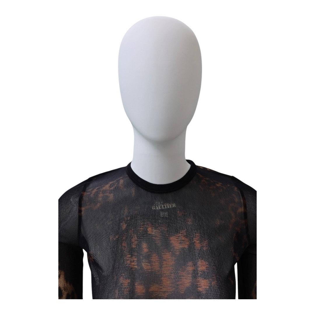 Noir Jean Paul Gaultier - Robe longue en maille et dentelle imprimée léopard en vente