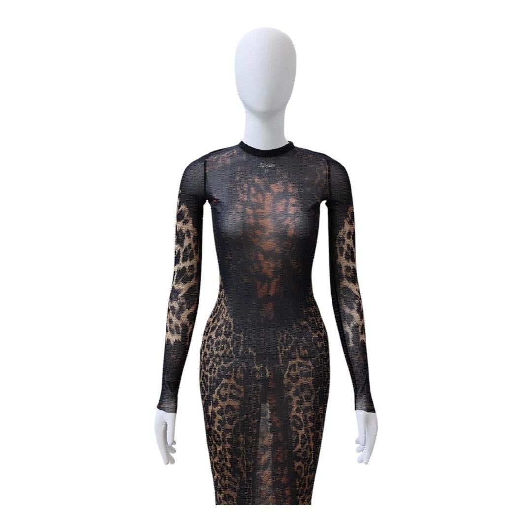 Jean Paul Gaultier - Robe longue en maille et dentelle imprimée léopard Excellent état - En vente à Dallas, TX